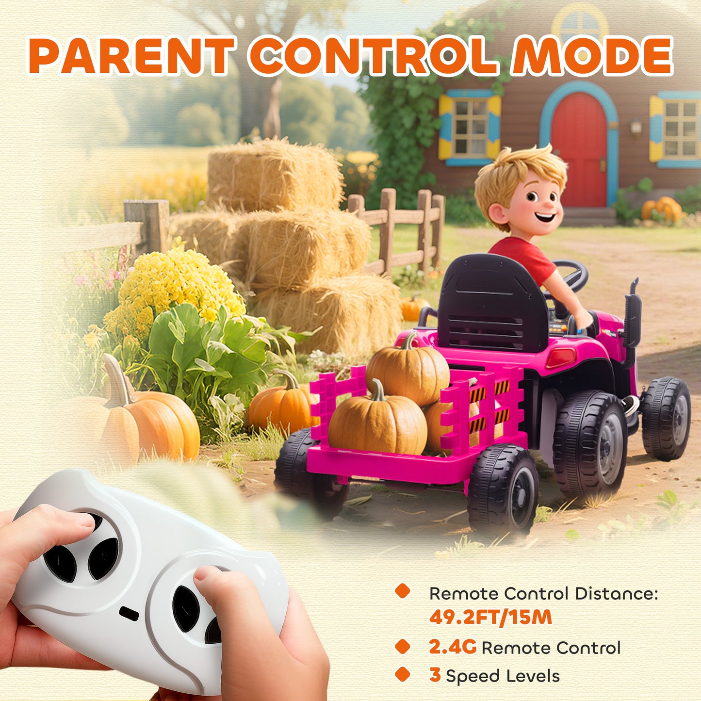 12V Ride on Tractor and Trailer with Remote Control, Music, Shifter