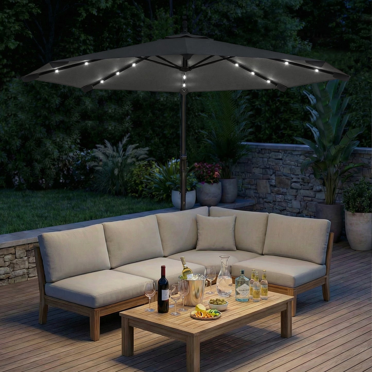 3 m Cantilever Parasol with Solar LED Lights Garden Umbrella