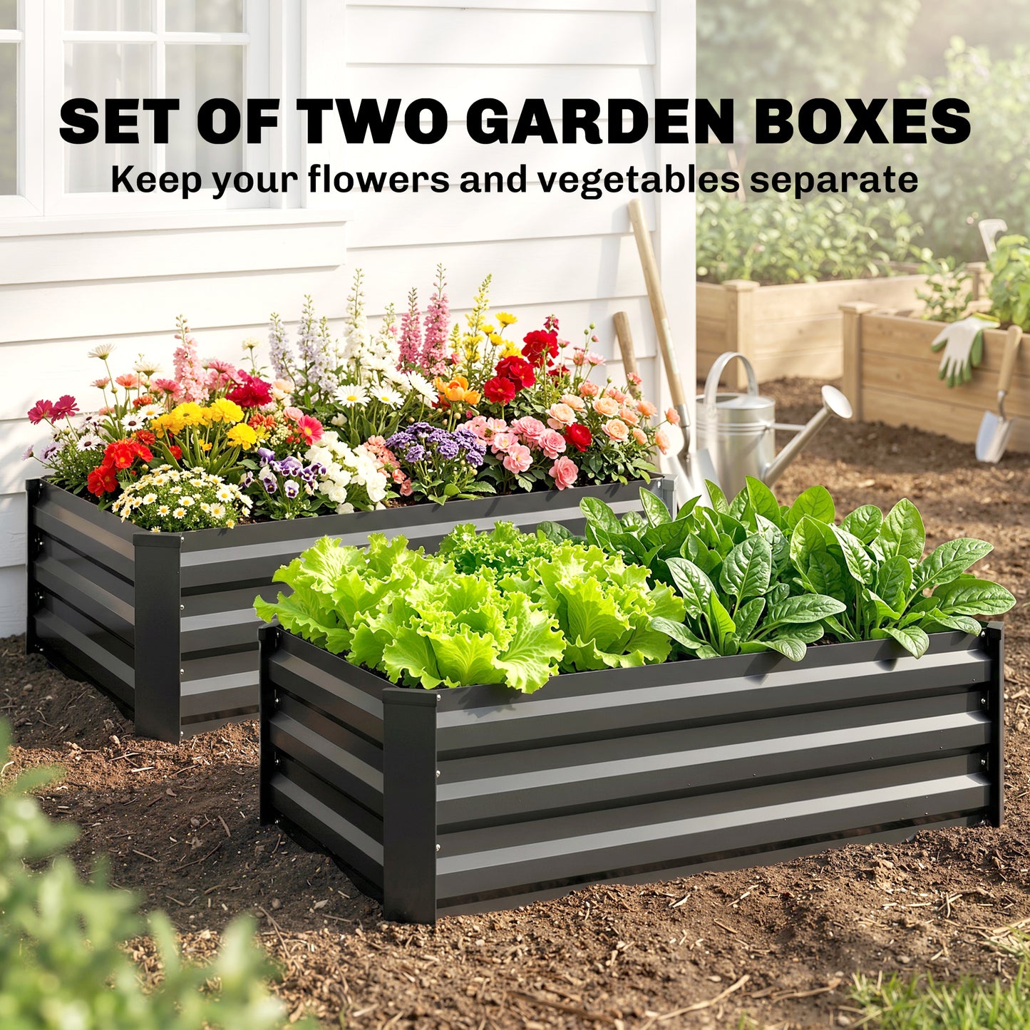 Set of Two 100 x 60cm Steel Planter Boxes