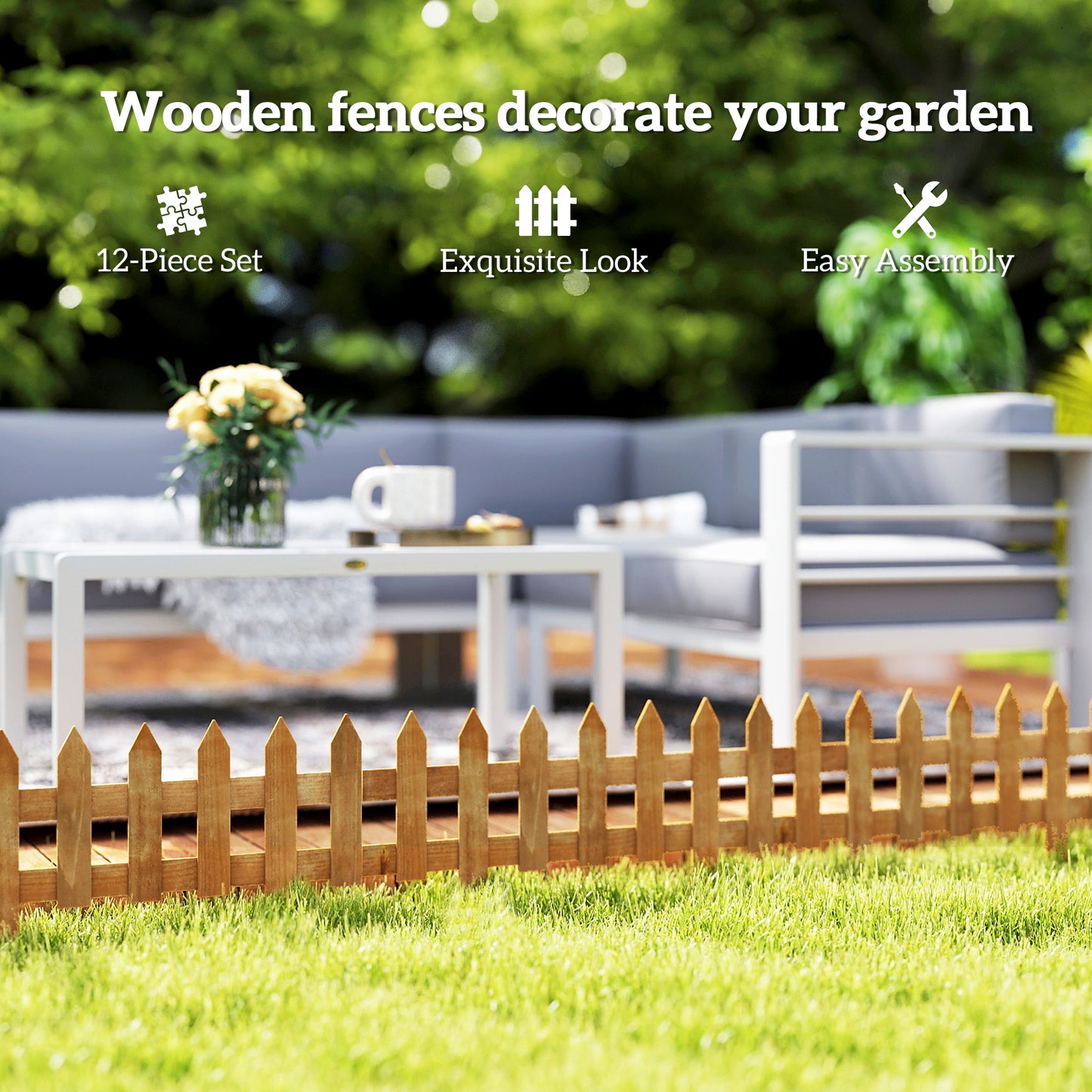 Pack of 12 Wooden Border Fences