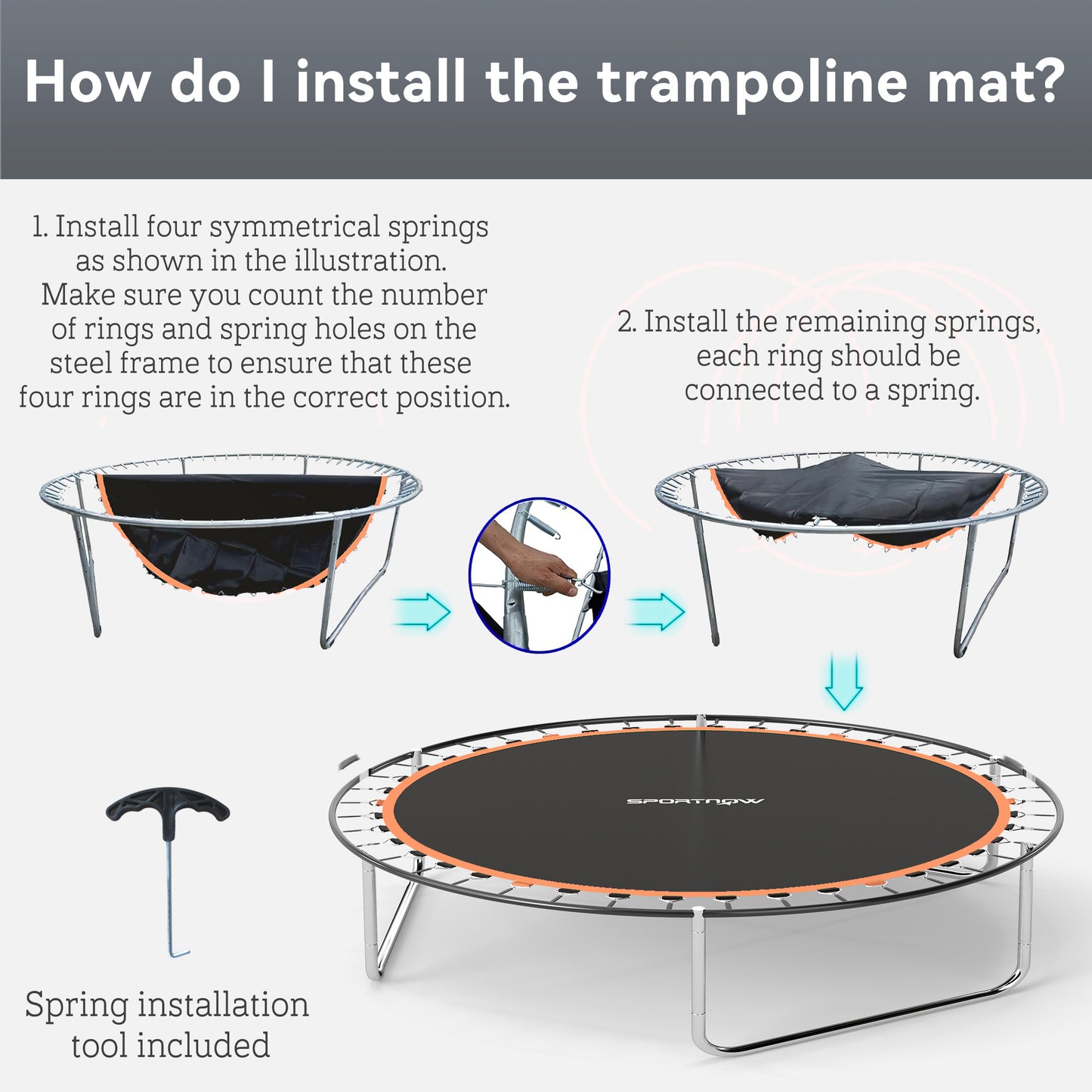 Trampoline Replacement Mat with Spring Pull Tool, 42 V-Hooks