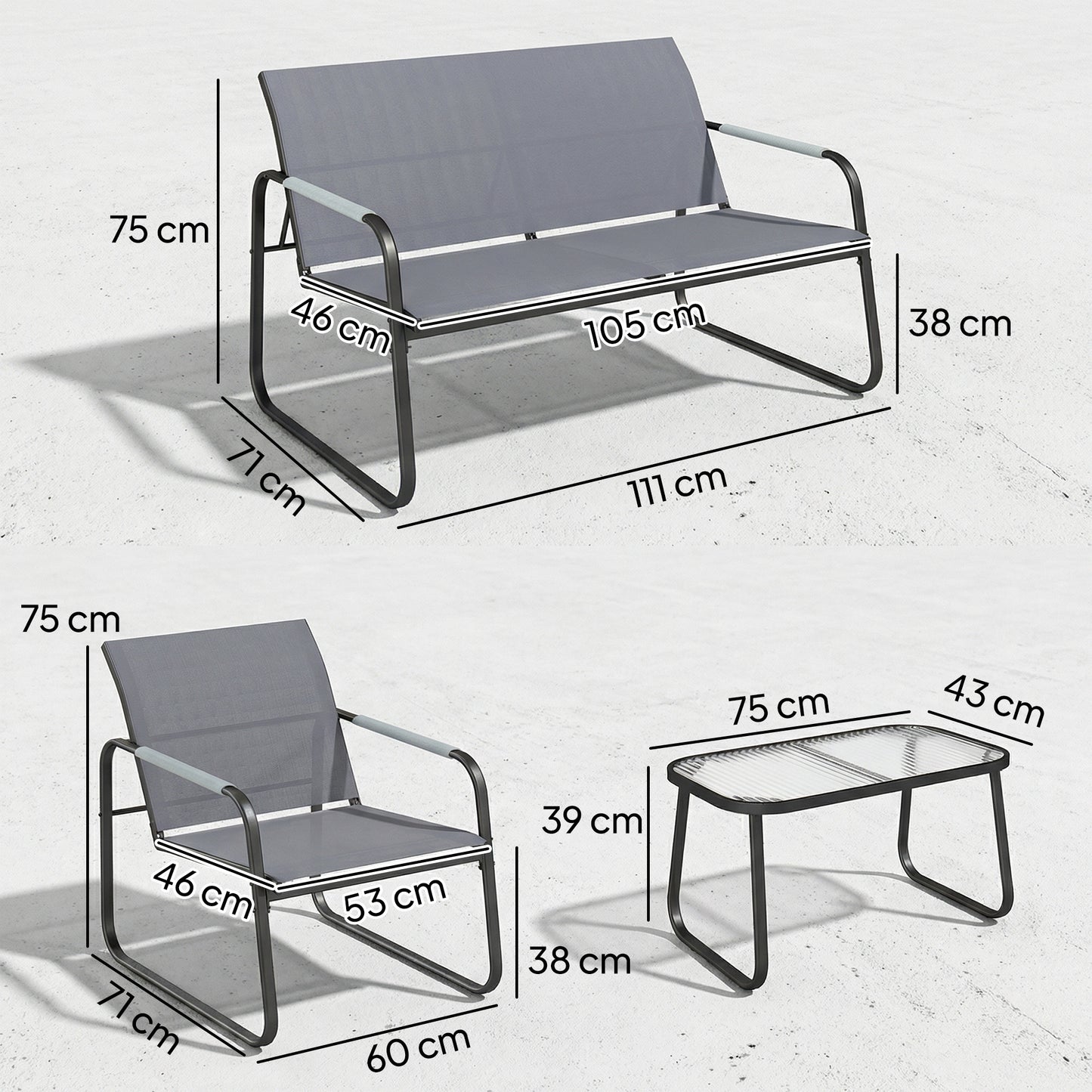 4 Piece Garden Furniture Set, Garden Sofa Set with Loveseat