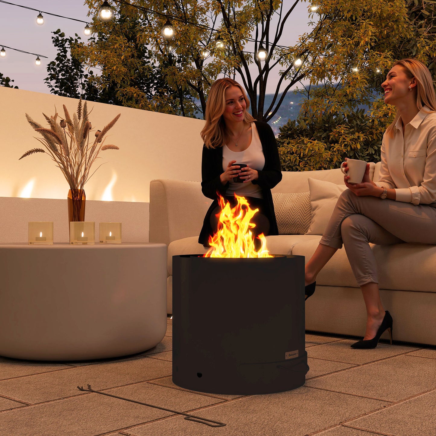 Metal Wood-burning Fire Pit with Fire Poker