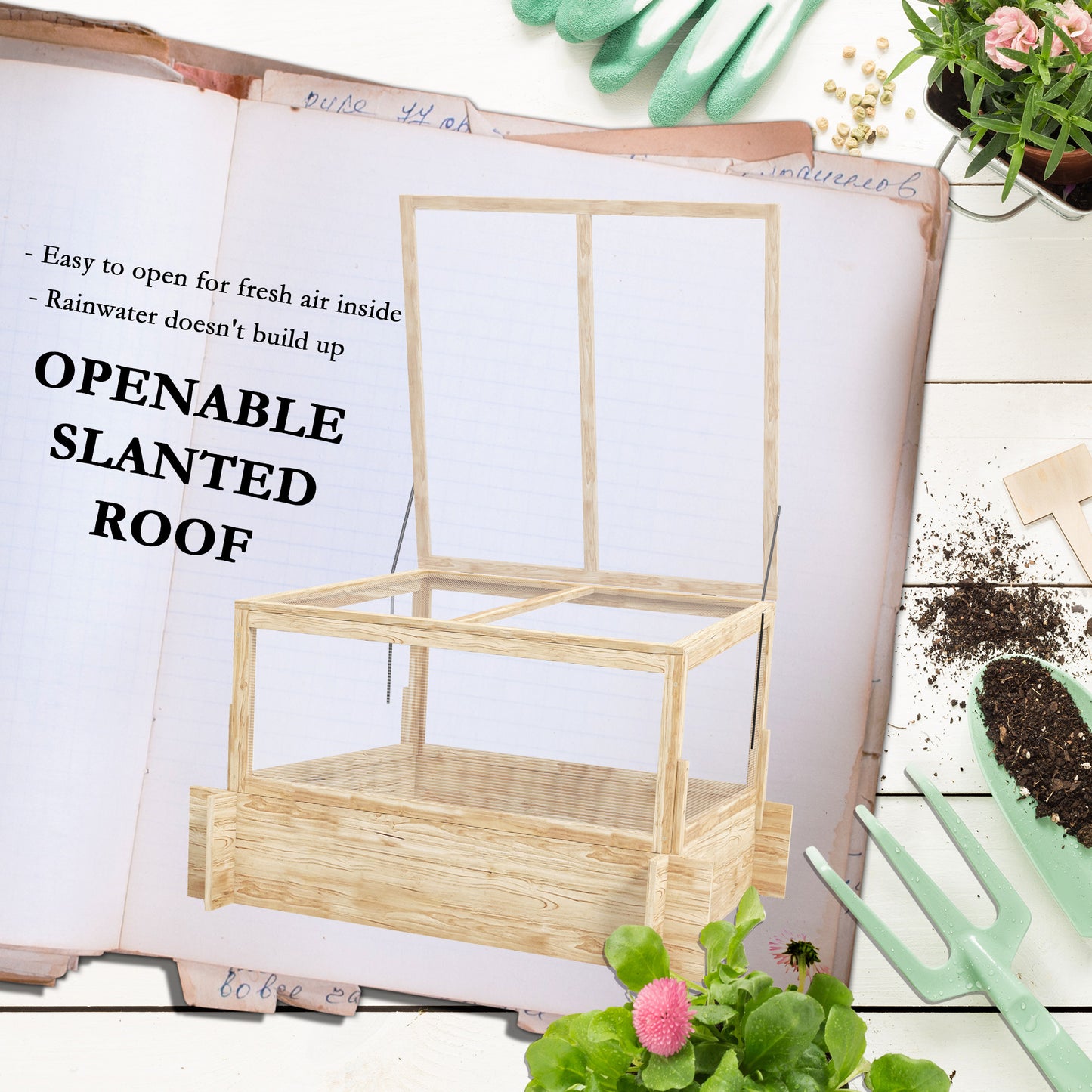 2-In-1 Wooden Greenhouse Planter Box
