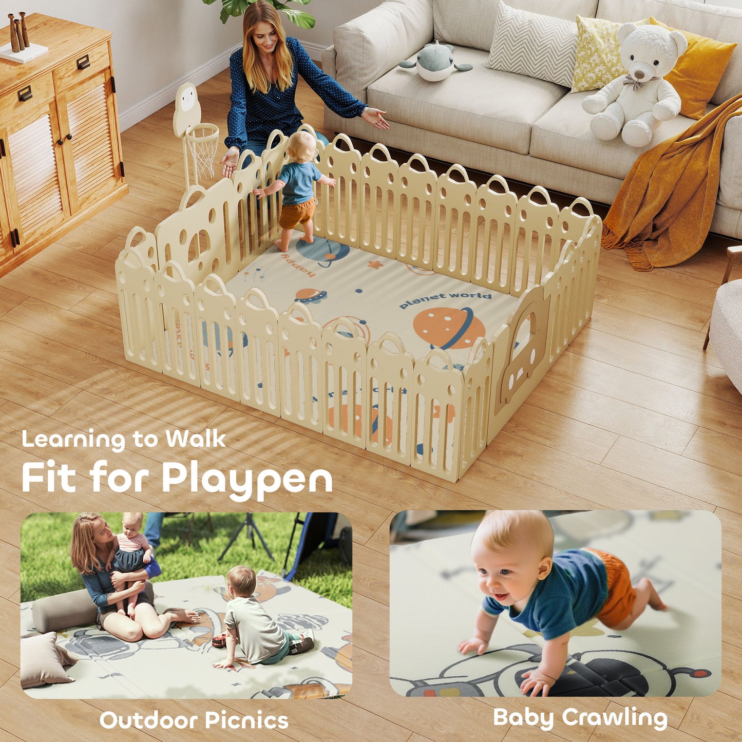 Space-Themed Baby Plat Mat Double Sided, Foldable