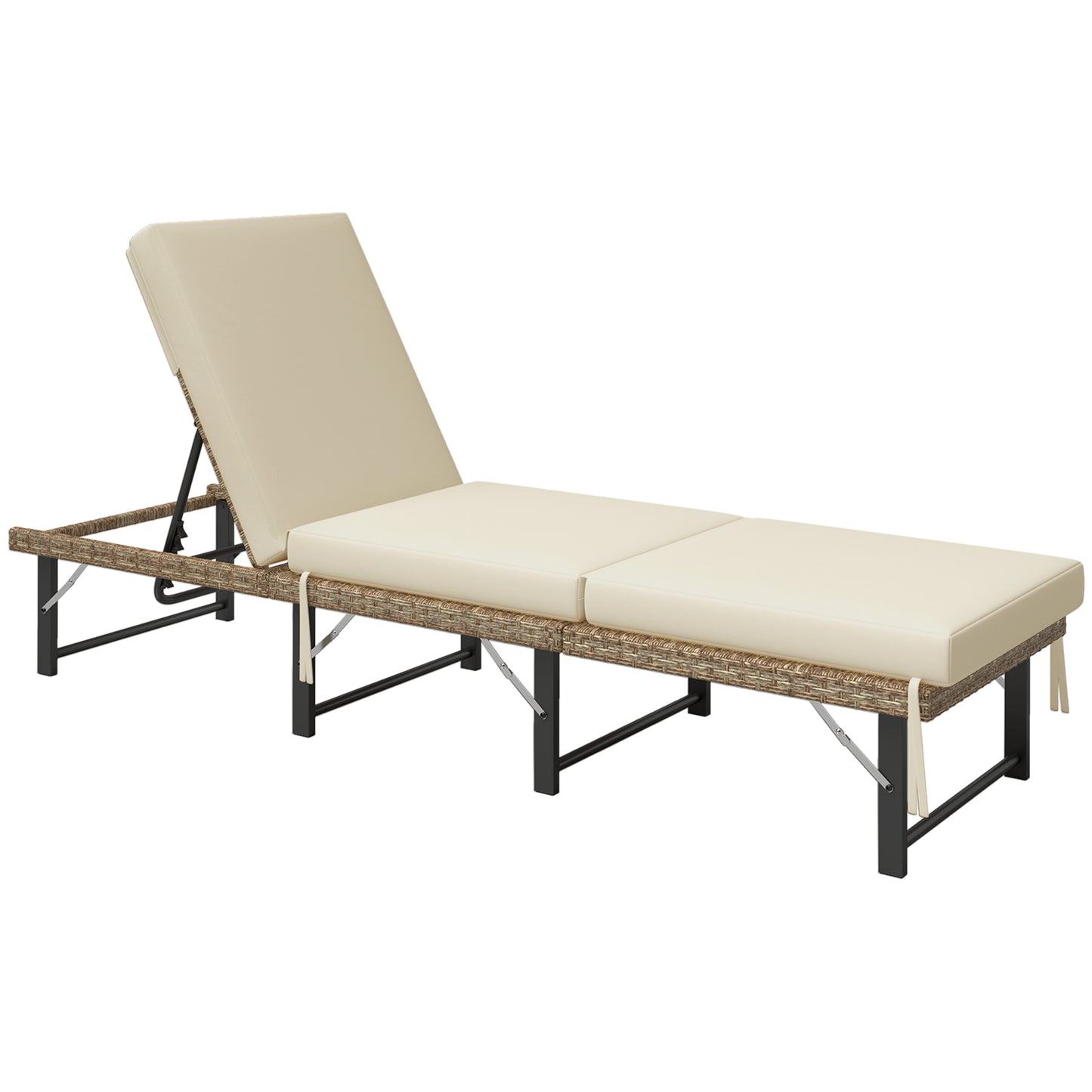Single Folding Rattan Sun Lounger, with Cushion