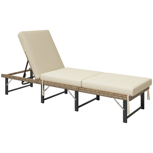 Single Folding Rattan Sun Lounger, with Cushion