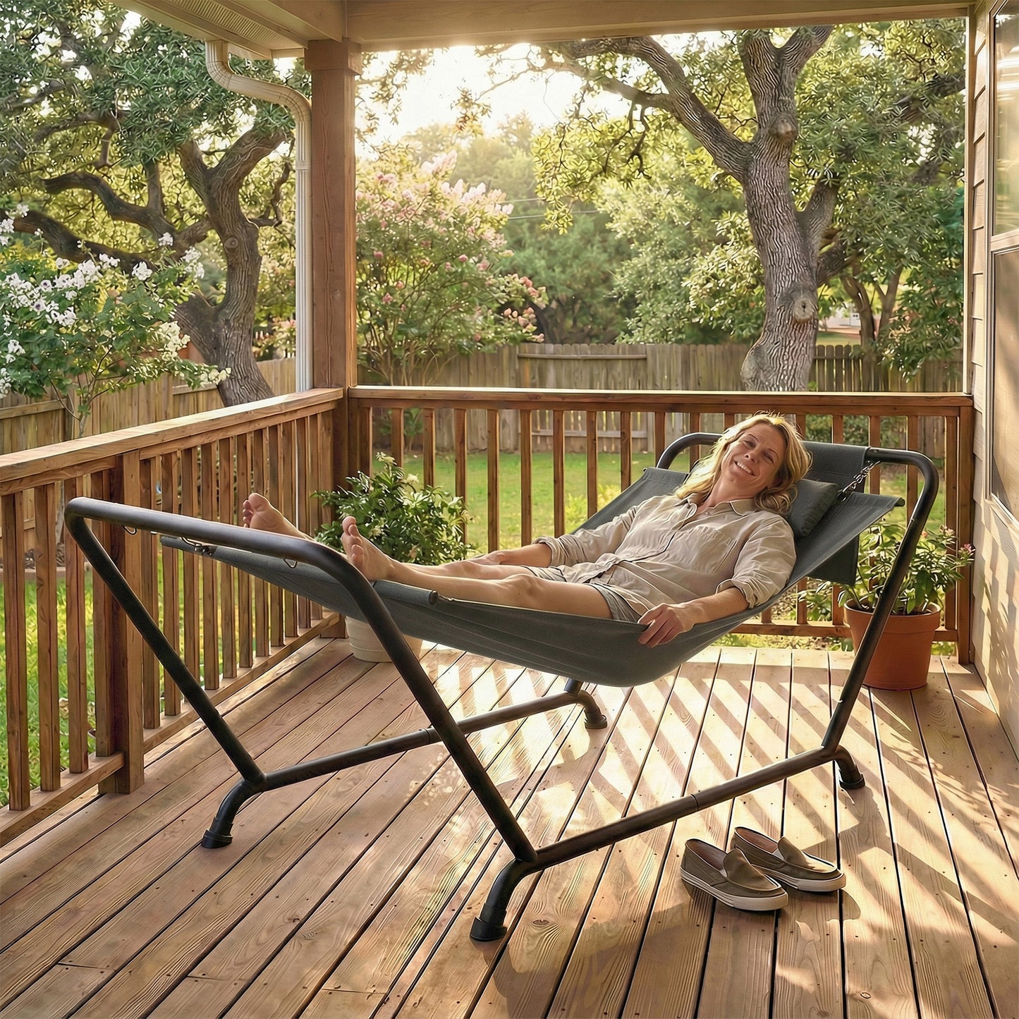 Outdoor Hammock with Stand, Freestanding Hammock with Side Pocket