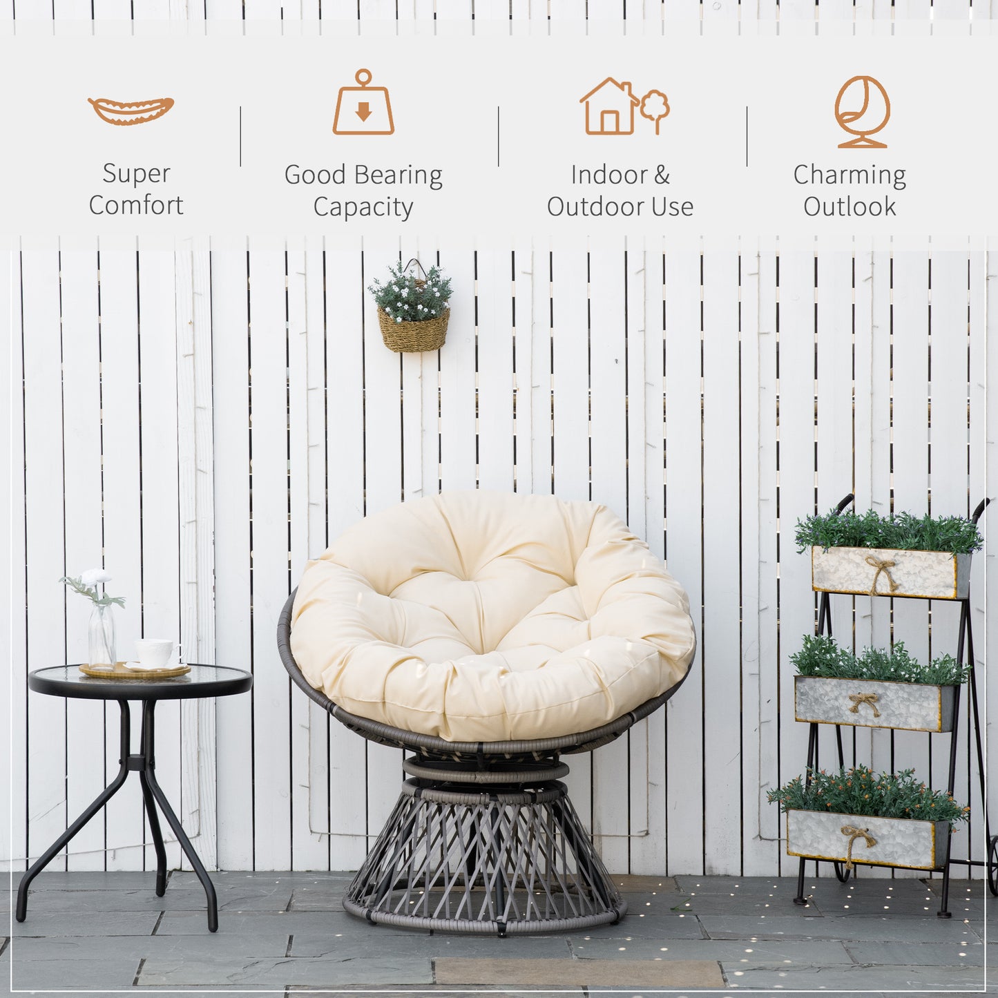 360° Swivel Rattan Moon Bowl Chair Round Lounge Garden Wicker