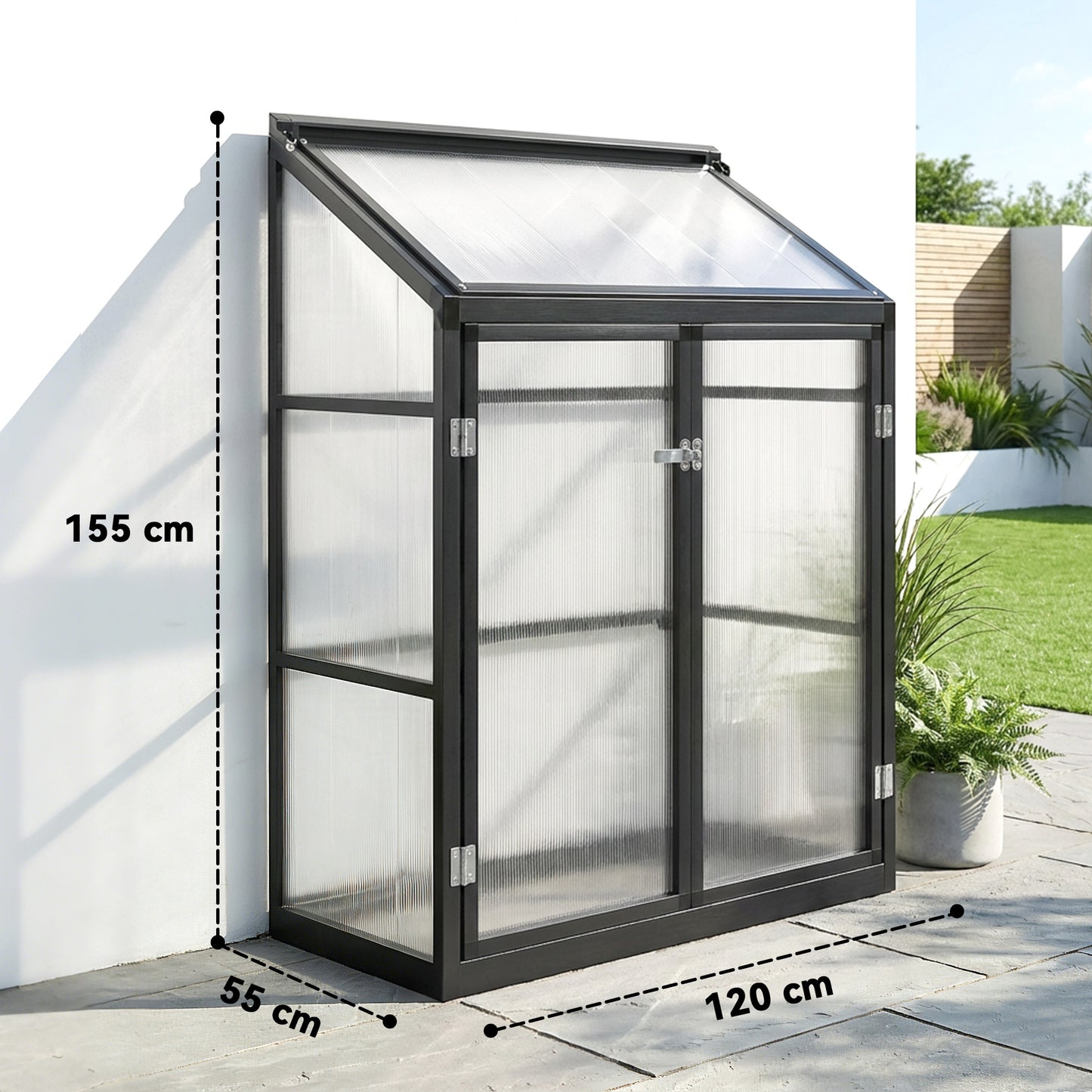 Polycarbonate Greenhouse with Hinged Door, Top Vent