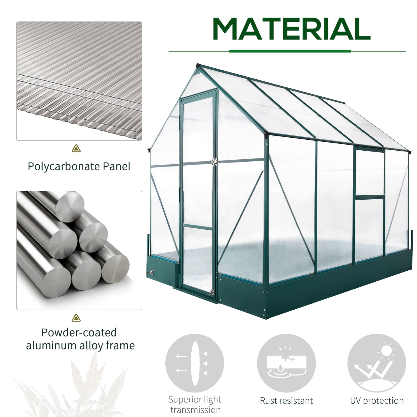 6x8 FT Polycarbonate Greenhouse with Base and Raised Bed