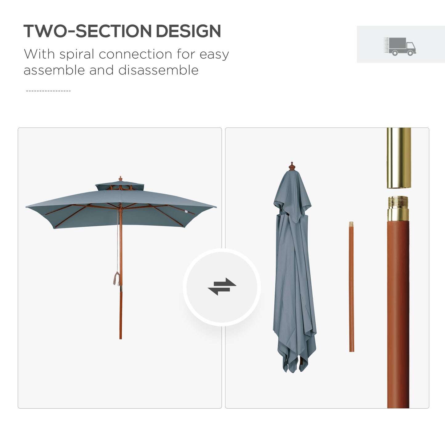 3 x 3 metre Patio Parasol Garden Umbrellas Sunshade Outdoor Wooden