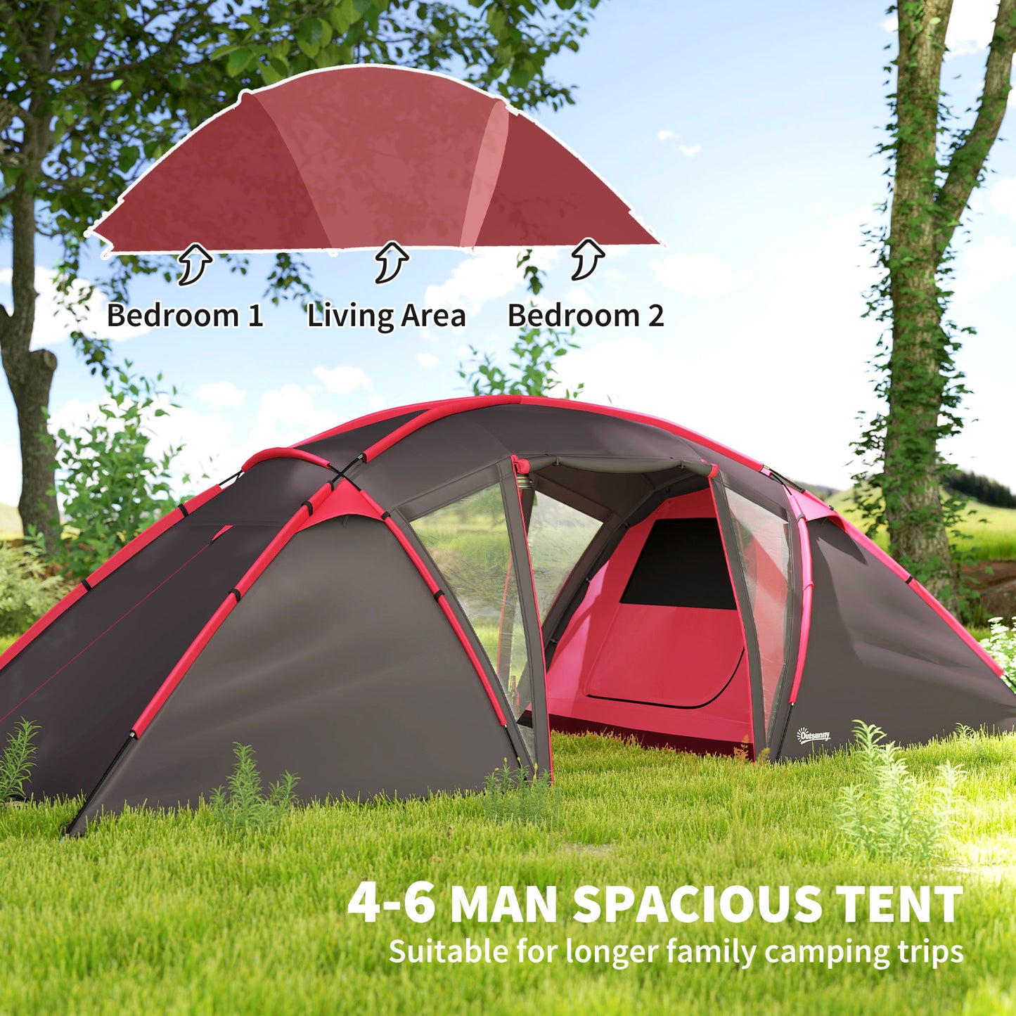 4-6 Man Family Camping Tent w/ 2 Bedrooms and a Living Room