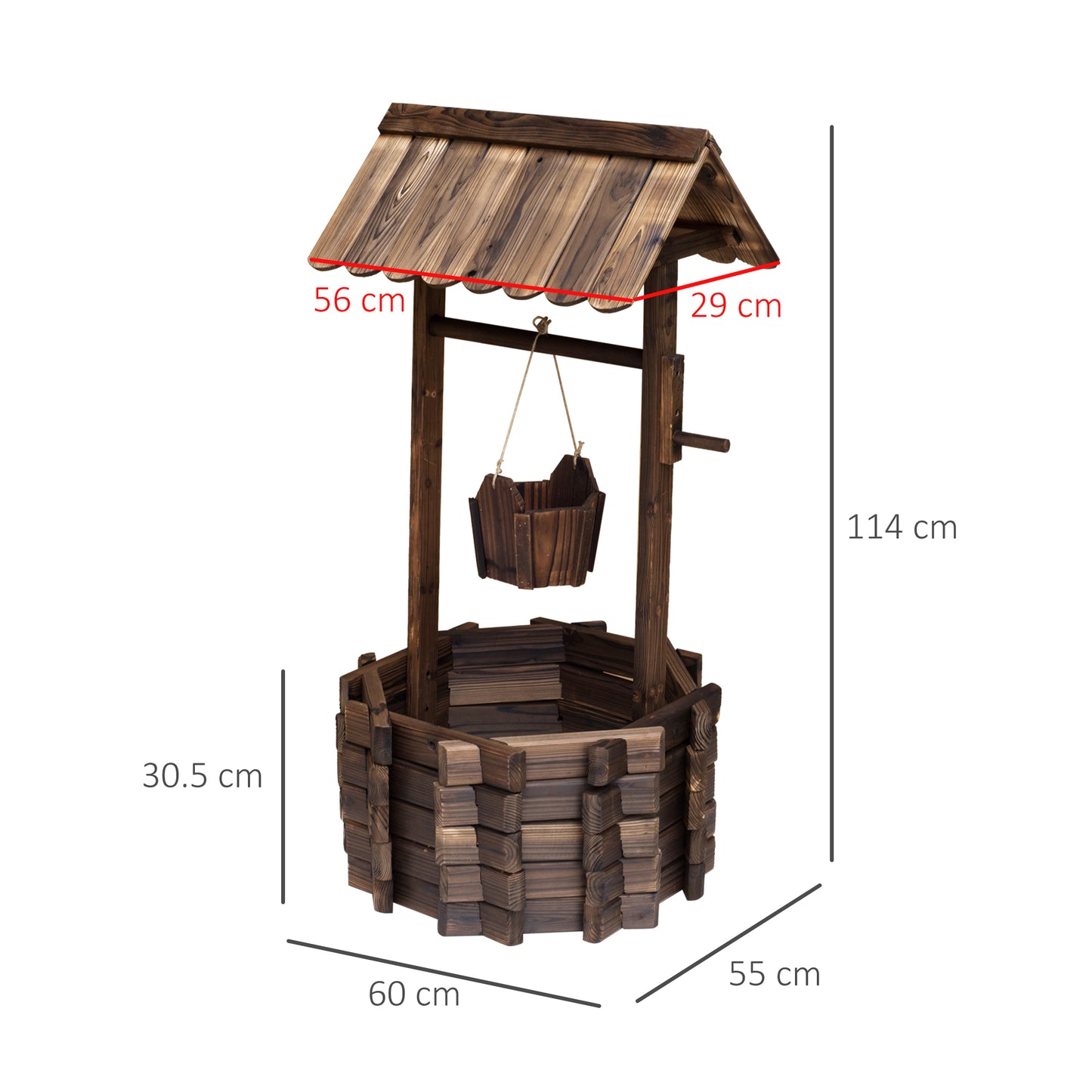 Wooden Wishing Well Planter Outdoor Flower Pot Backyard Garden