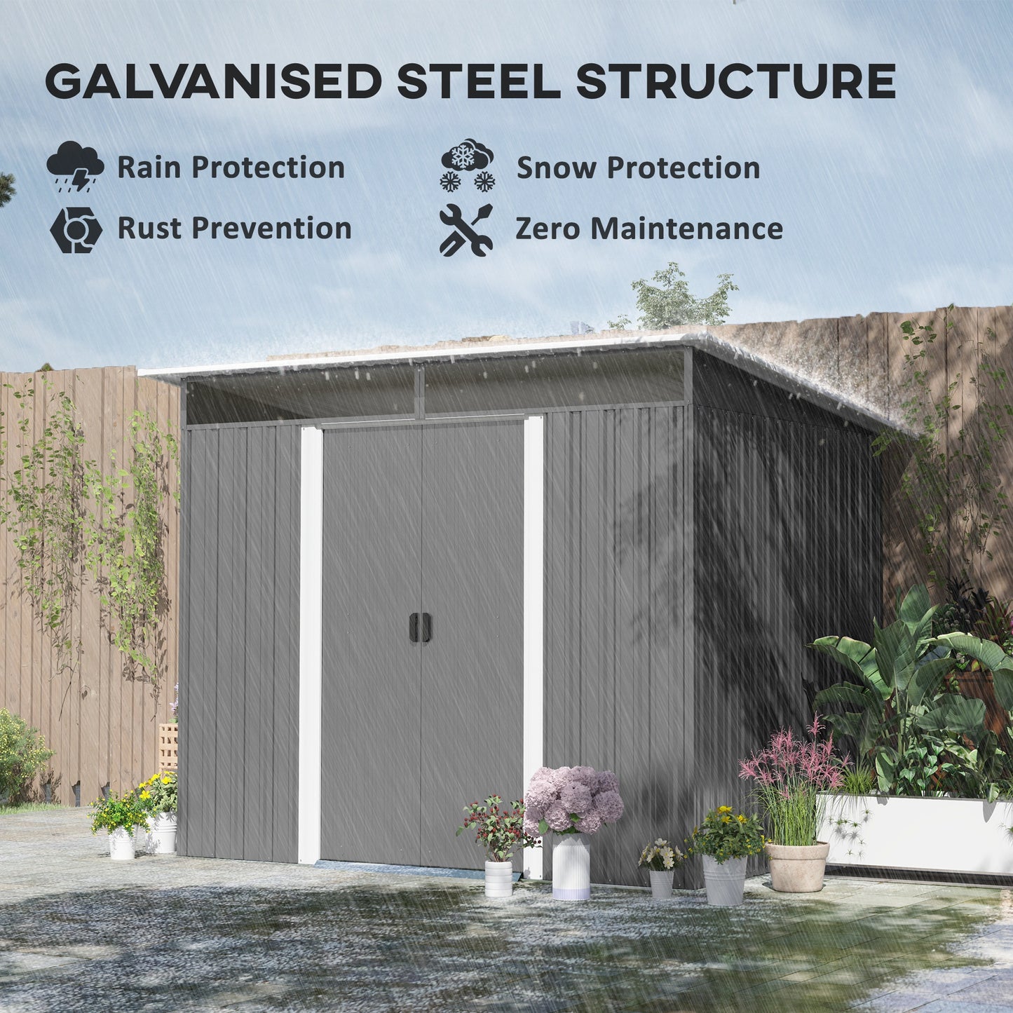 6x8 Metal Garden Shed, Sloped Roof Shed