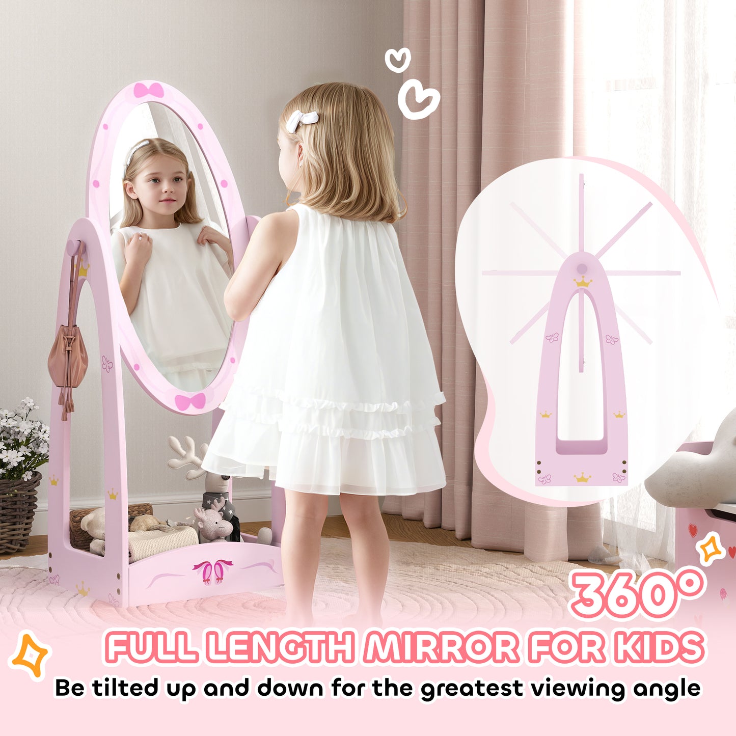 Kids Clothes Rail, Kids Dressing Mirror with 360° Rotating (1)