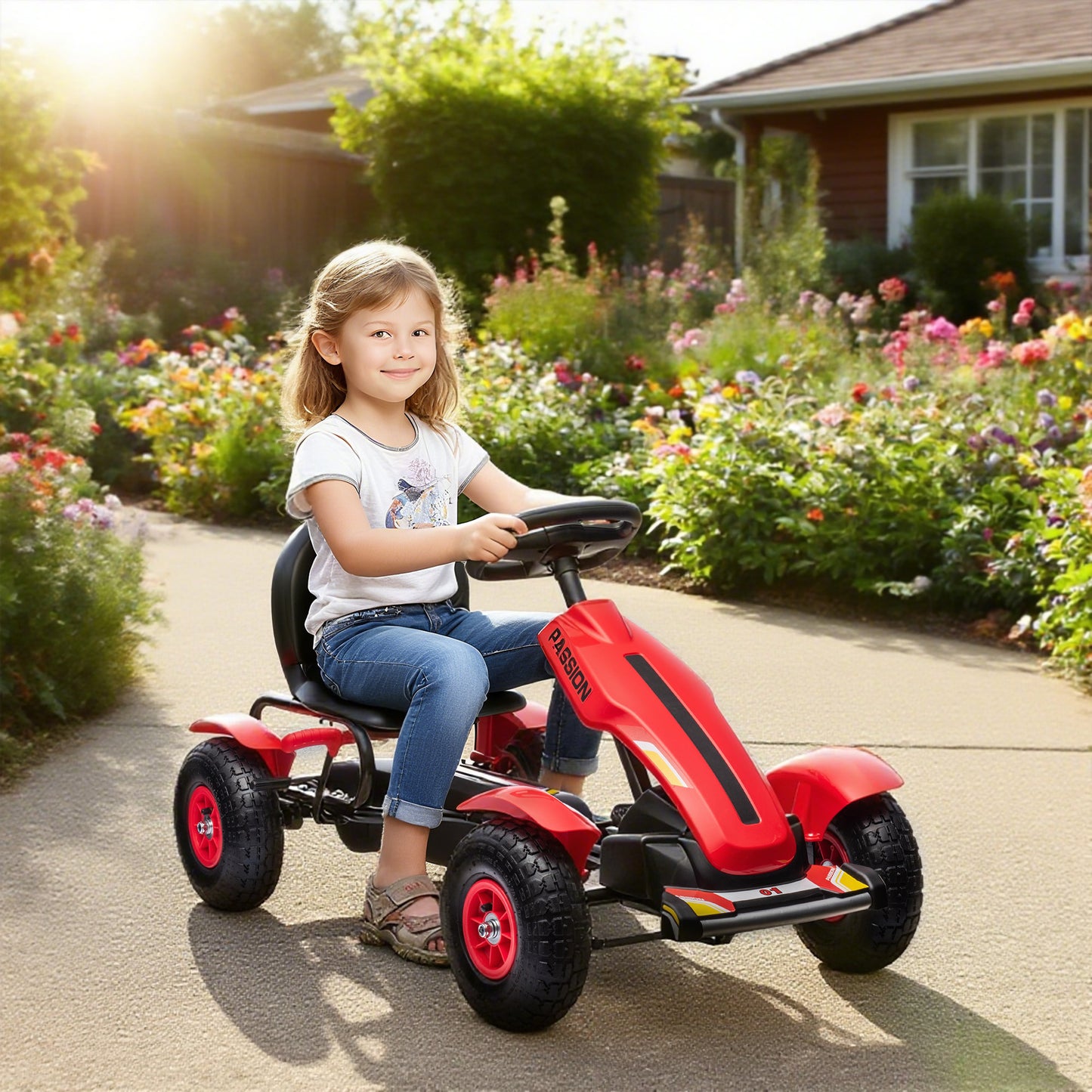 Pedal Go Kart, Kids Ride On Racer with Adjustable Seat