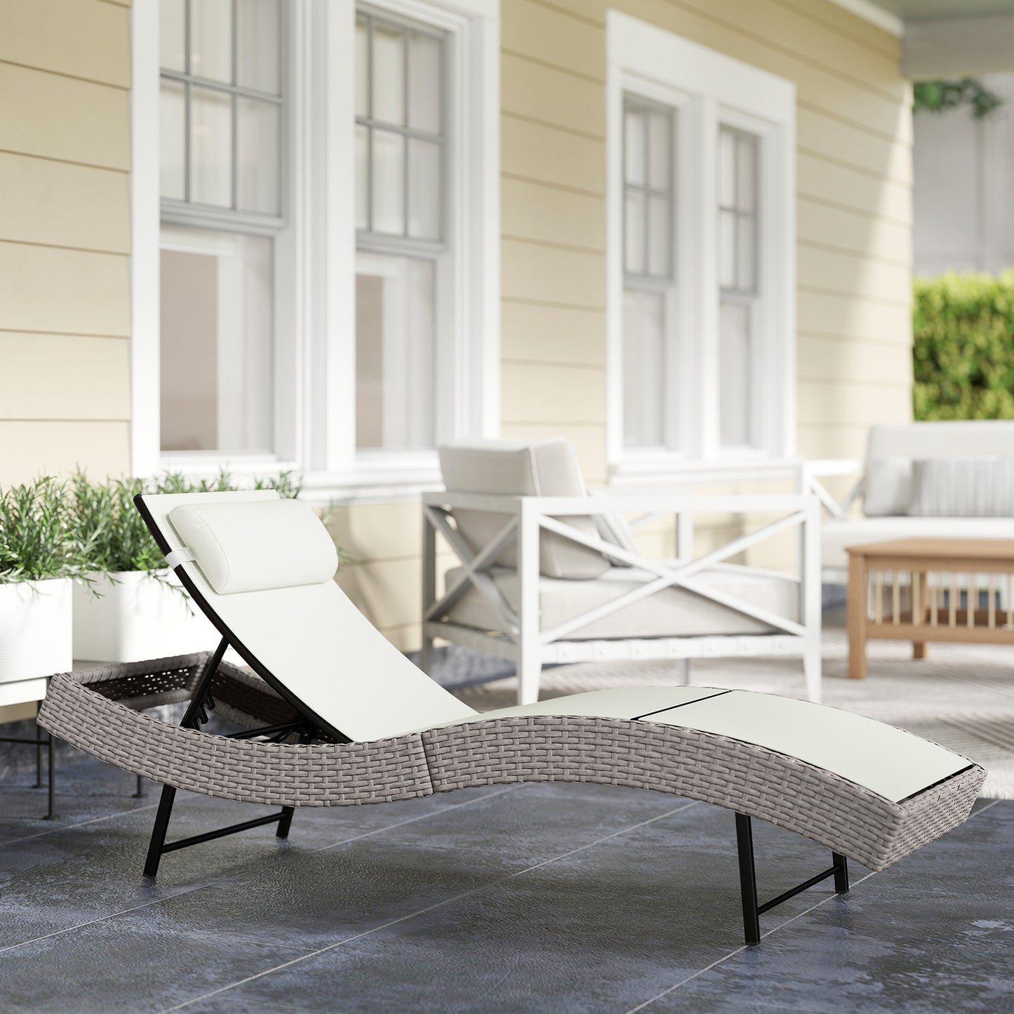 Rattan Sun Lounger, Garden Recliner with 5 Position Adjustable Back