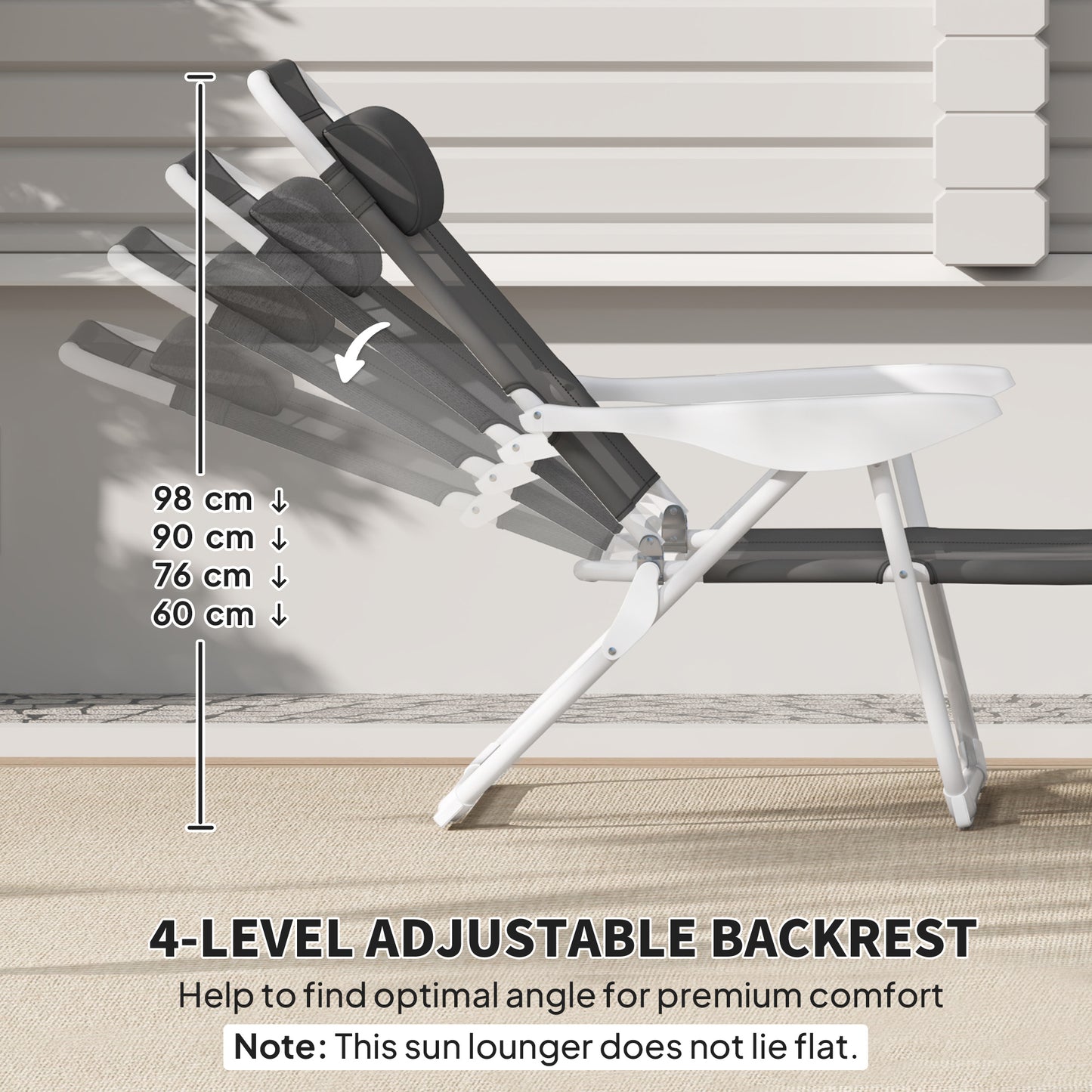 Foldable Lounge Chair with 4-Level Adjustable Backrest & Headrest