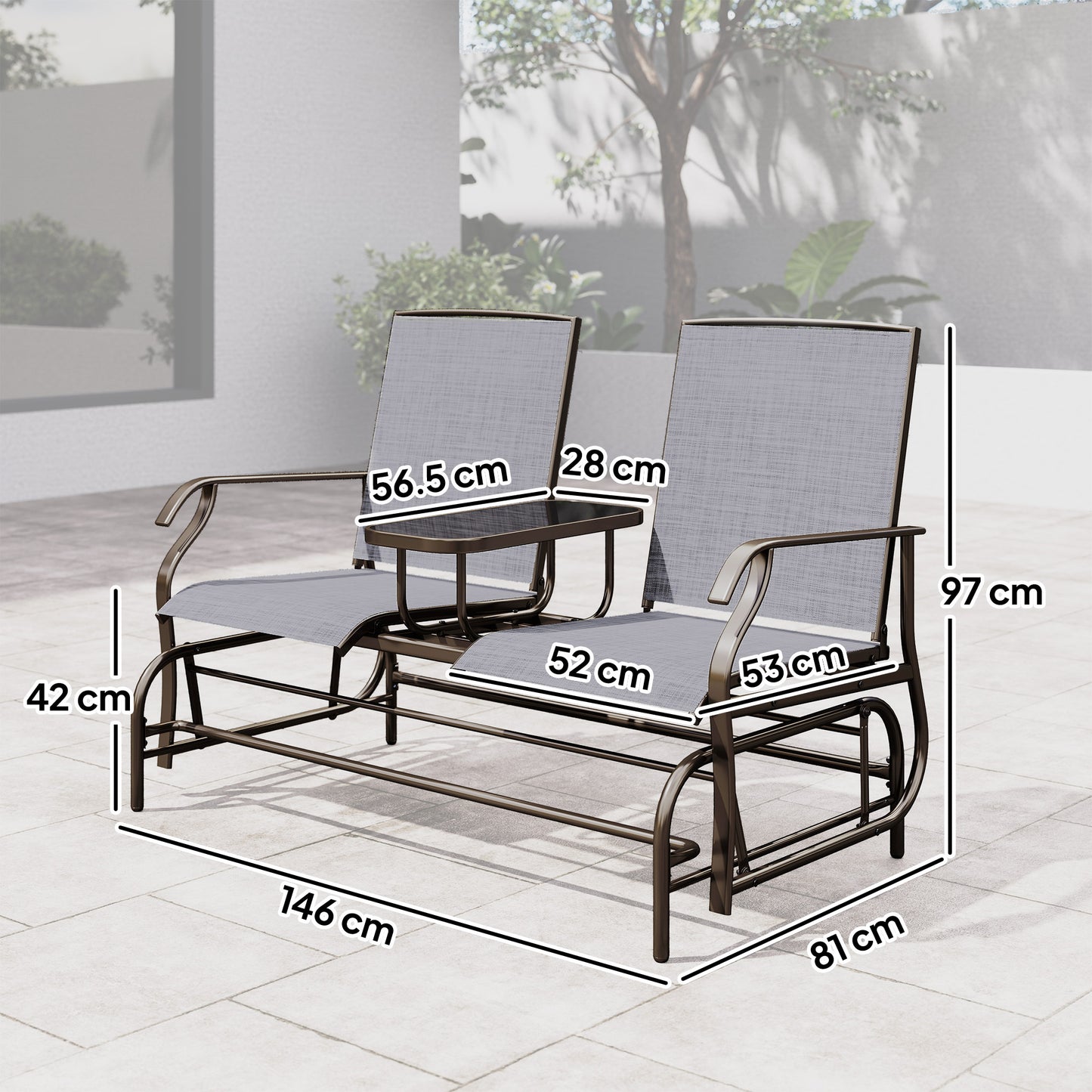 2 Seats Garden Glider Bench