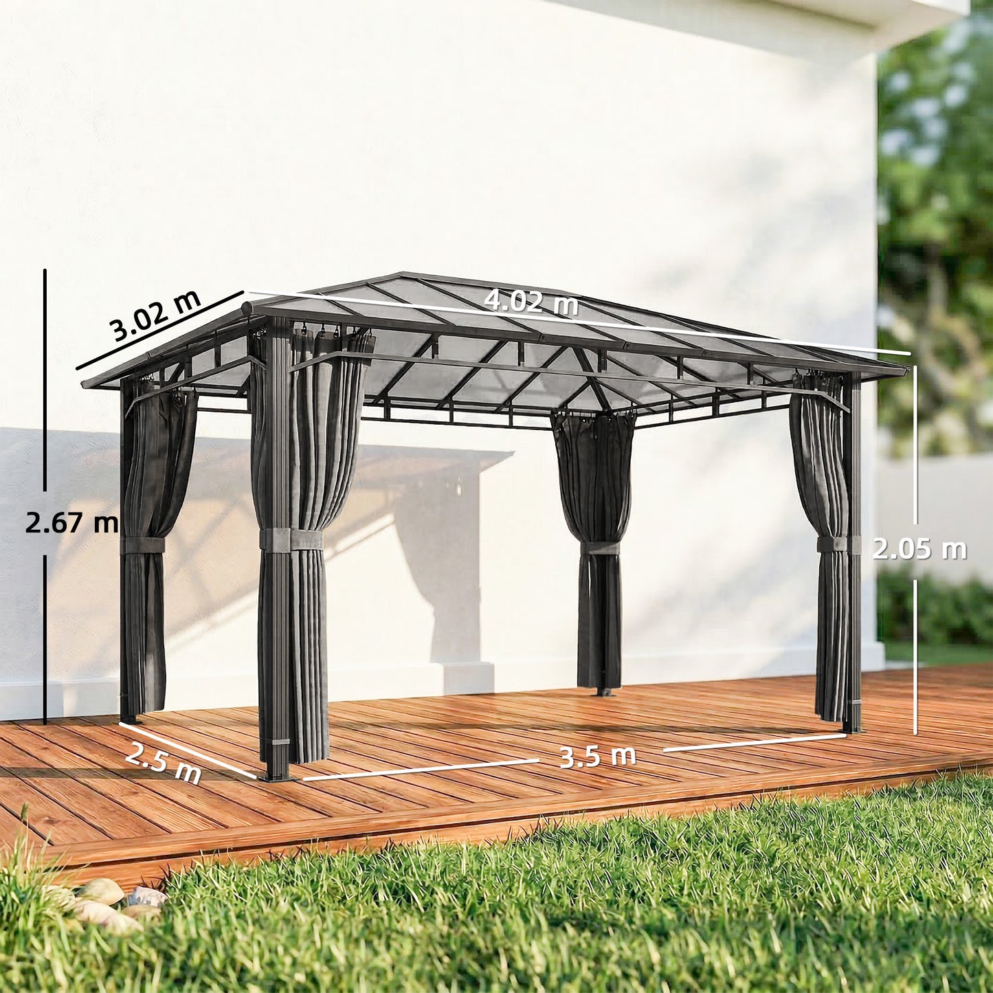 3 x 4 m Outdoor Hardtop Gazebo Canopy with PC Roof