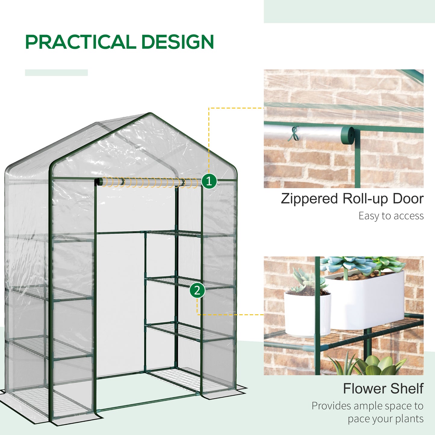 Walk in Greenhouse with 4-Tier 8 Shelves