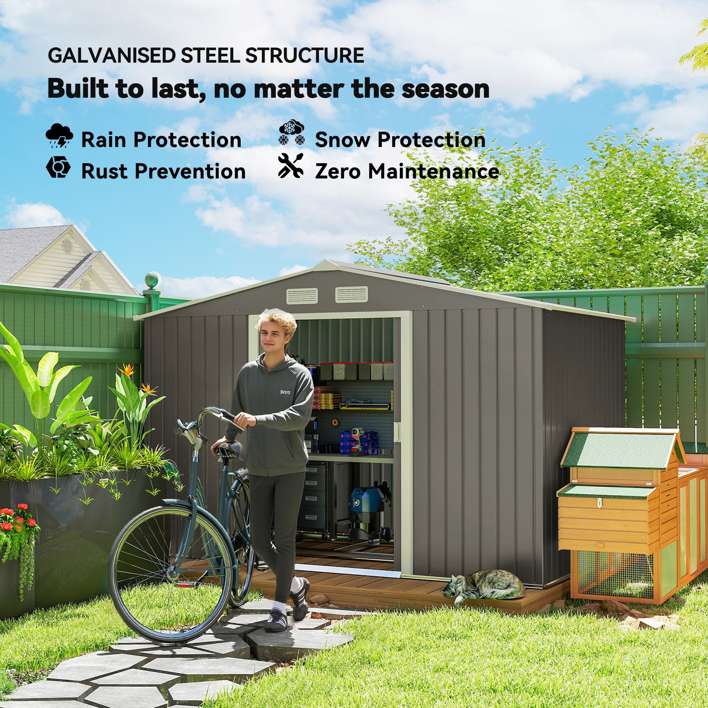 9 x 6FT Outdoor Garden Roofed Metal Storage Shed Tool Box