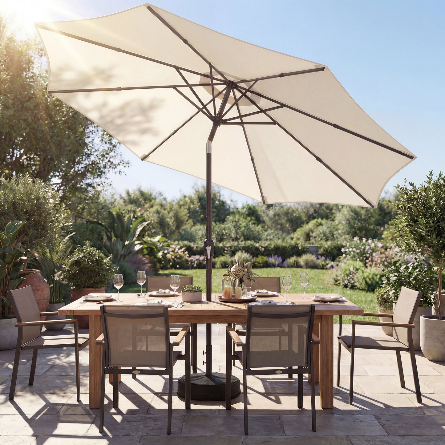 2.7 m Garden Parasol Umbrella with Cross Base and Sandbag