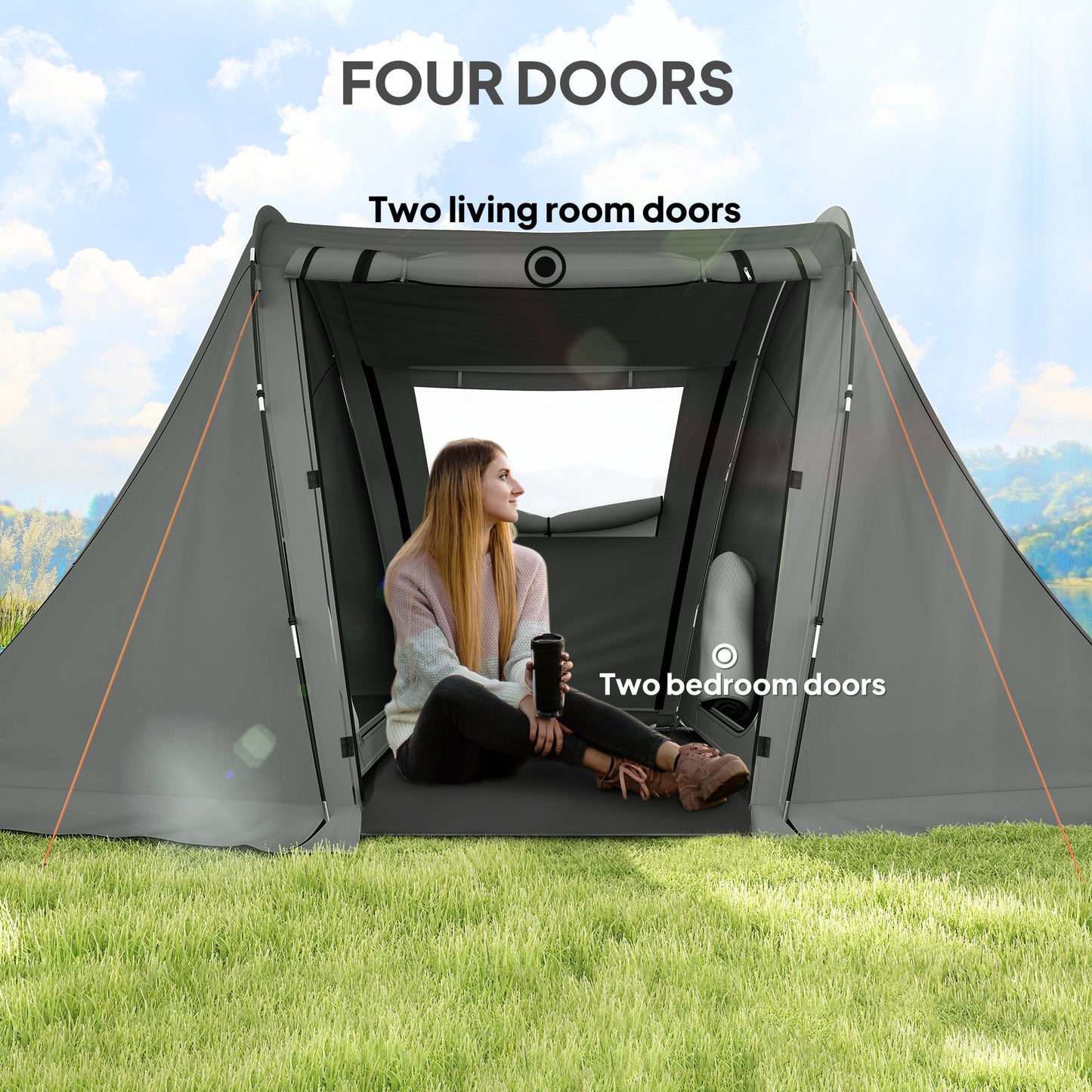 3 Man Camping Tent with Living Area and 2 Bedrooms