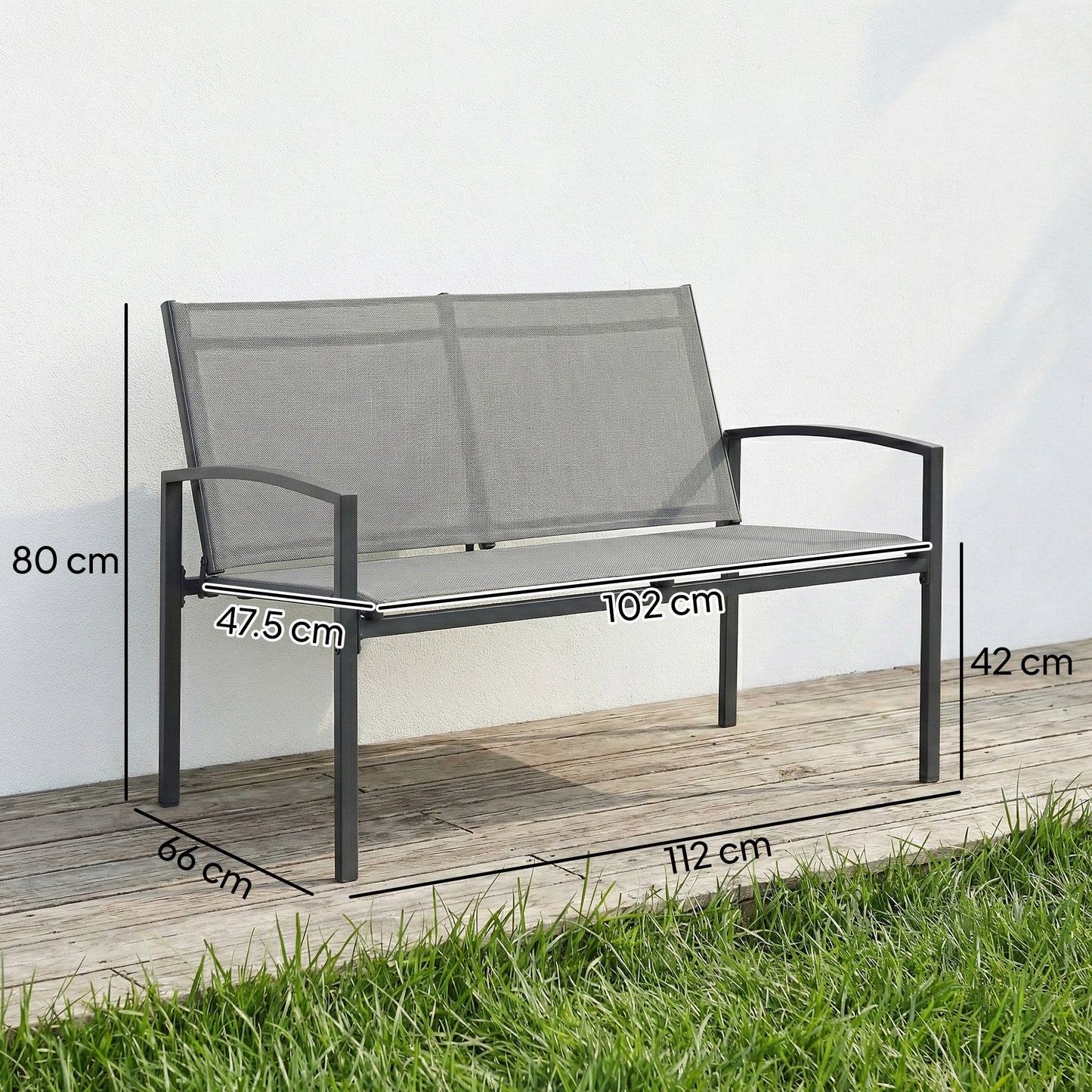 Metal Garden Bench, 2 Seater Outdoor Furniture Seating