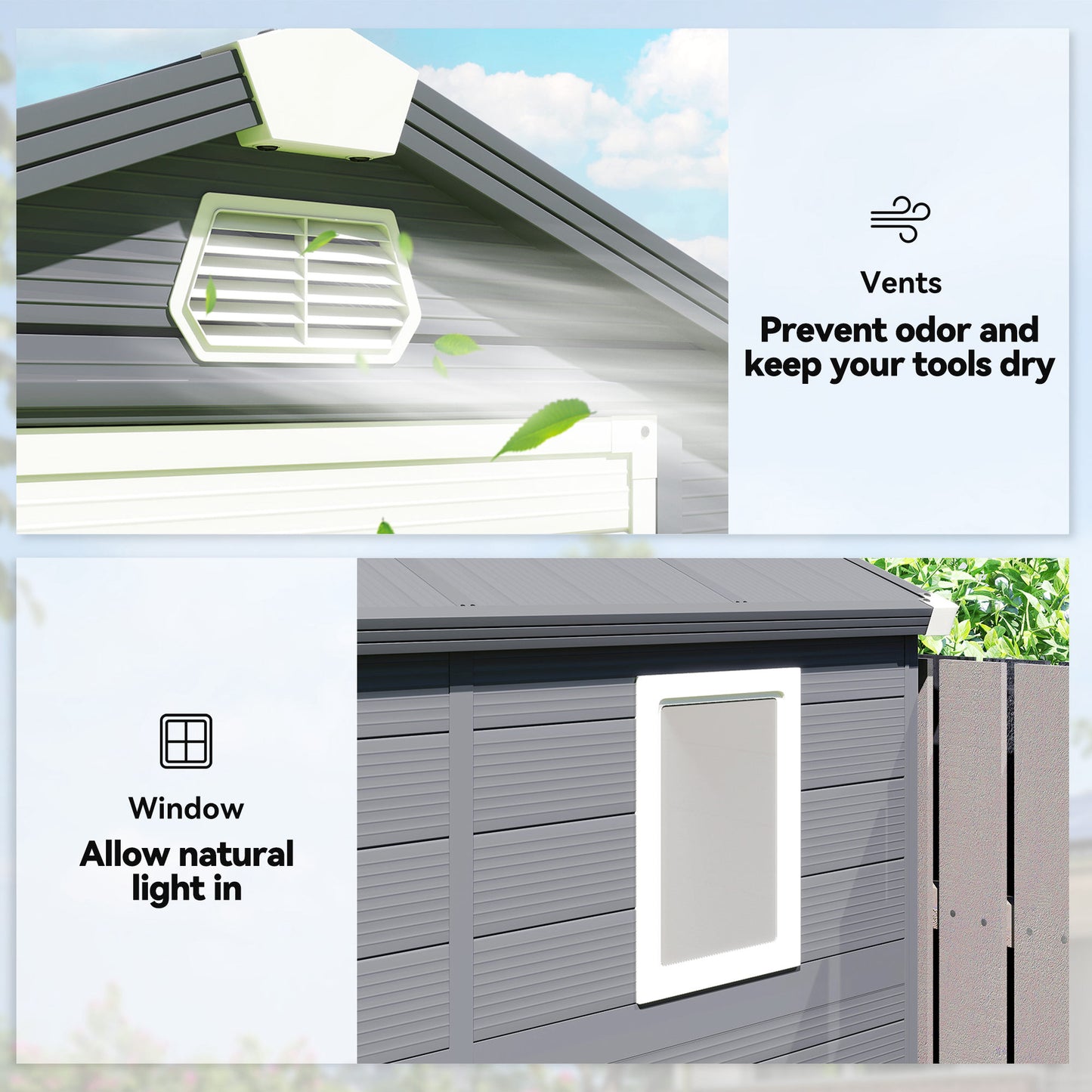 4.4ft x 6.2ft Aluminium Frame and Plastic Wall Shed, with Foundation