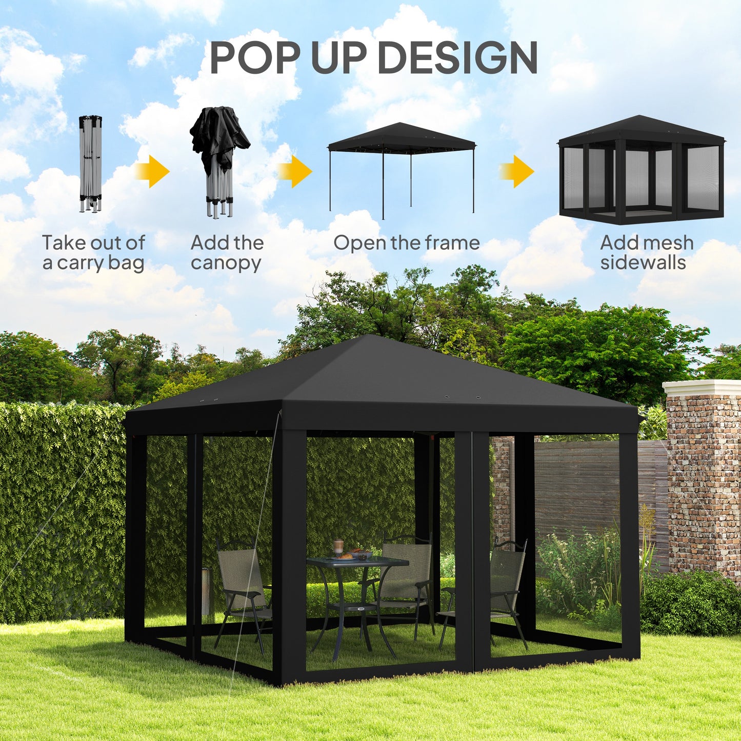3 x 3 m Pop Up Gazebo, 420D Garden Tent Canopy