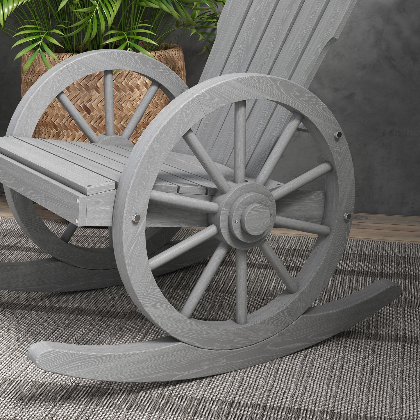Wooden Adirondack Rocking Chair Reclining Armchair Outdoor Garden