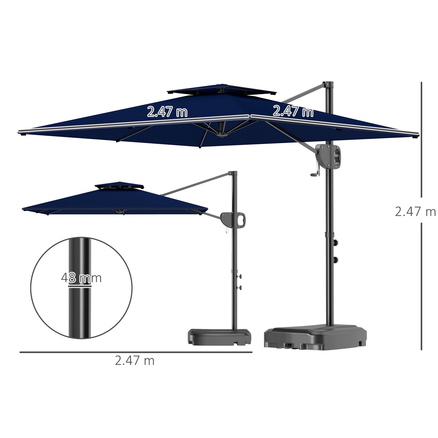 Cantilever Parasol with Weighted Base Double Top Garden Parasol