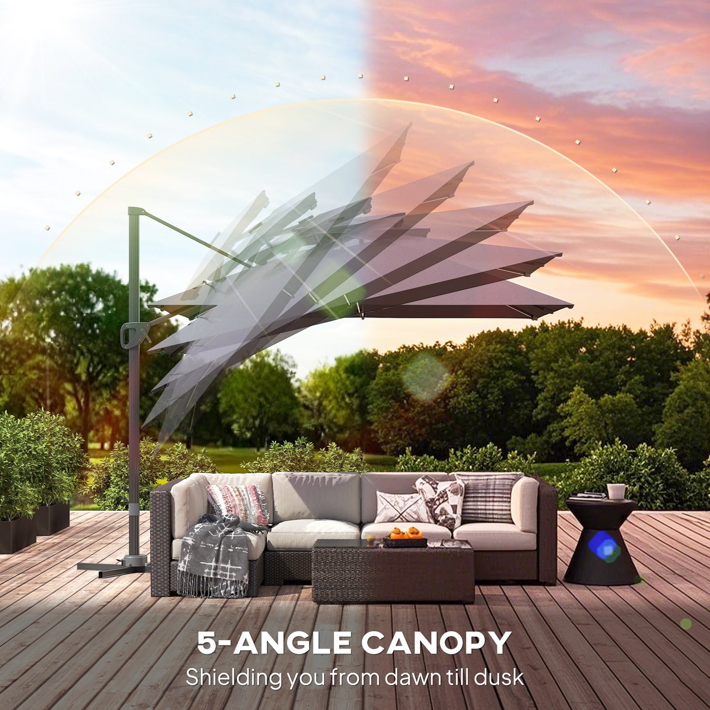 3.5x3 m Garden Cantilever Parasol with Solar LED Lights