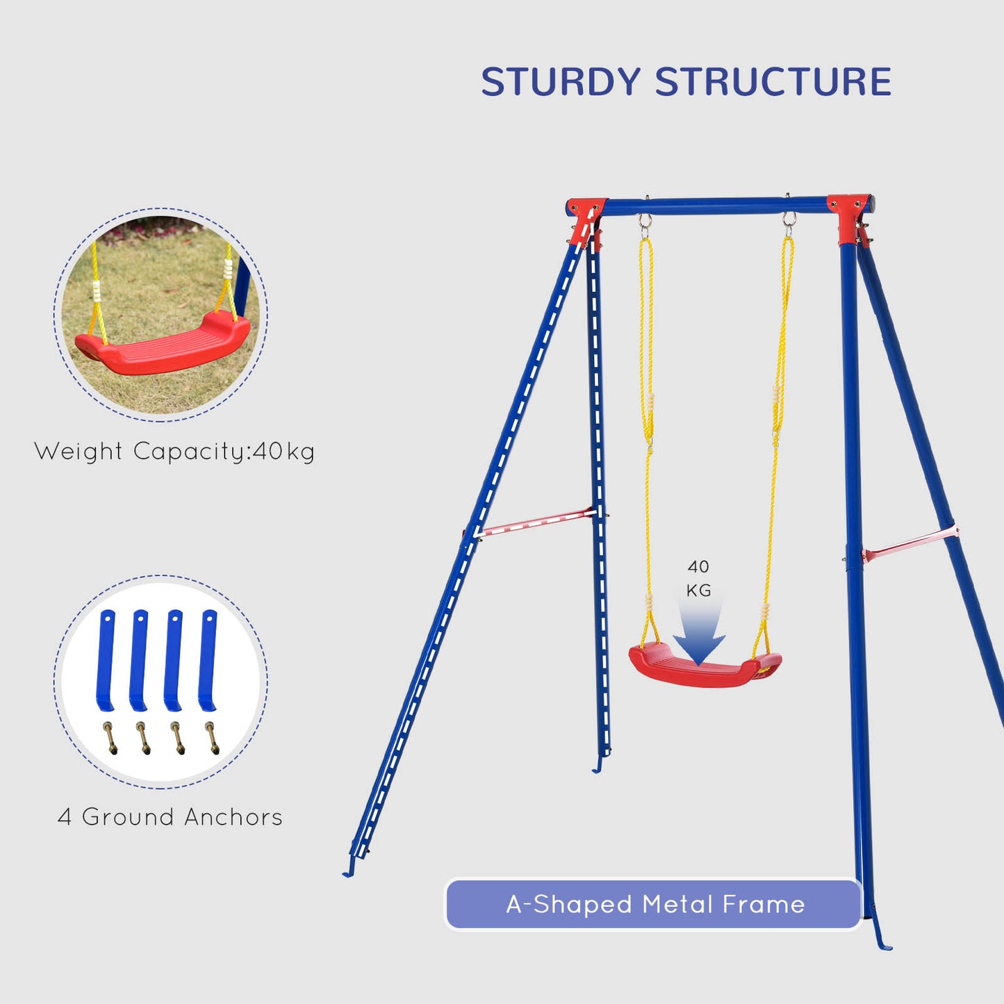 Kids Swing Set Toddler Swing Adjustable Rope Heavy Duty A-Frame