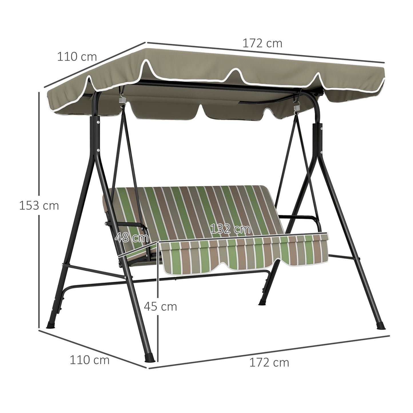 Three-Seater Garden Swing Chair, with Adjustable Canopy