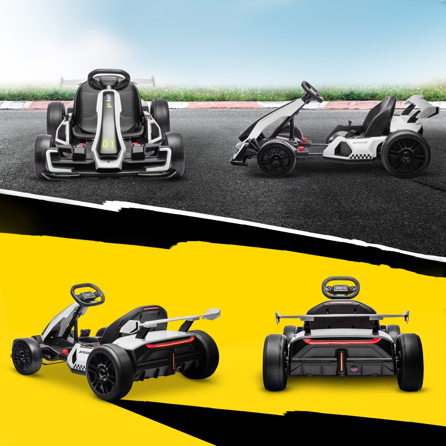 24V Electric Go Kart for Kids with Adjustable Seat for 6-12 Years