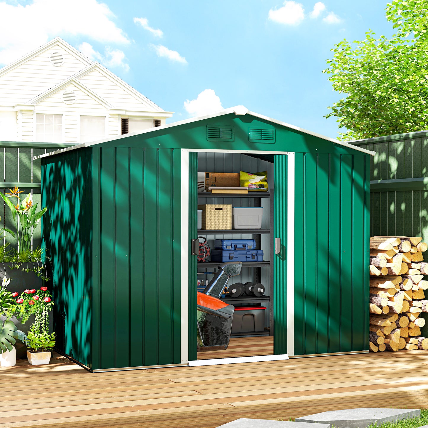 7.7 x 5.7ft Metal Garden Shed with Ventilation Slots