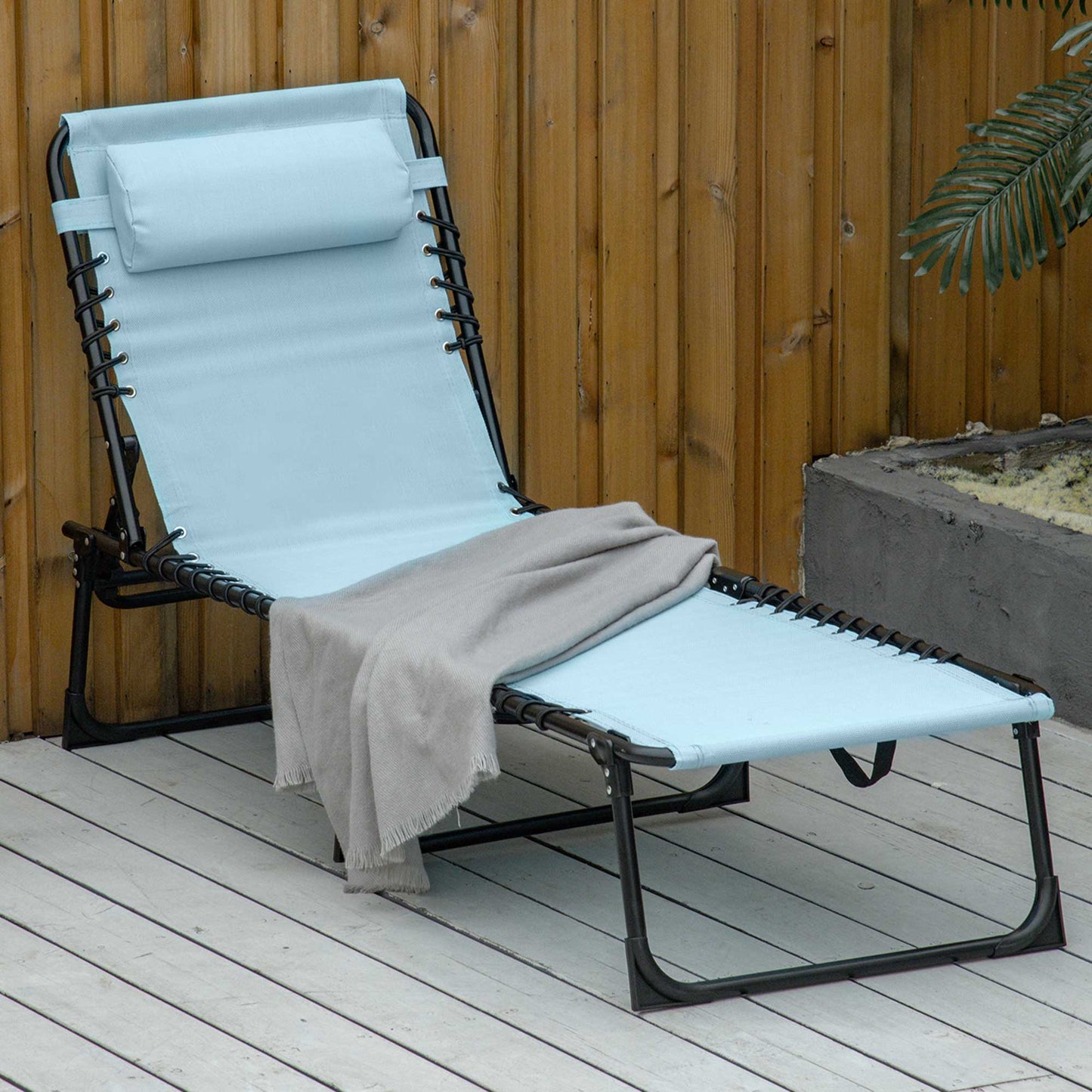 Folding Sun Lounger Beach Chaise Chair Garden Cot Camping Recliner