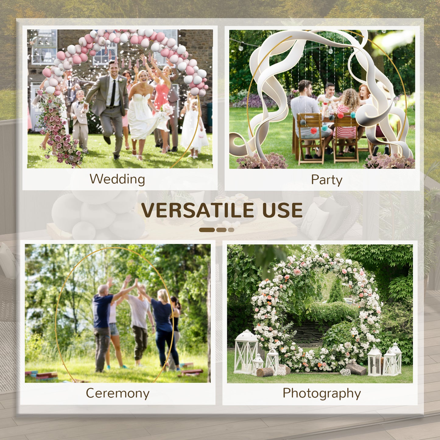 280cm Gold Backdrop Stand, Round Metal Wedding Arch
