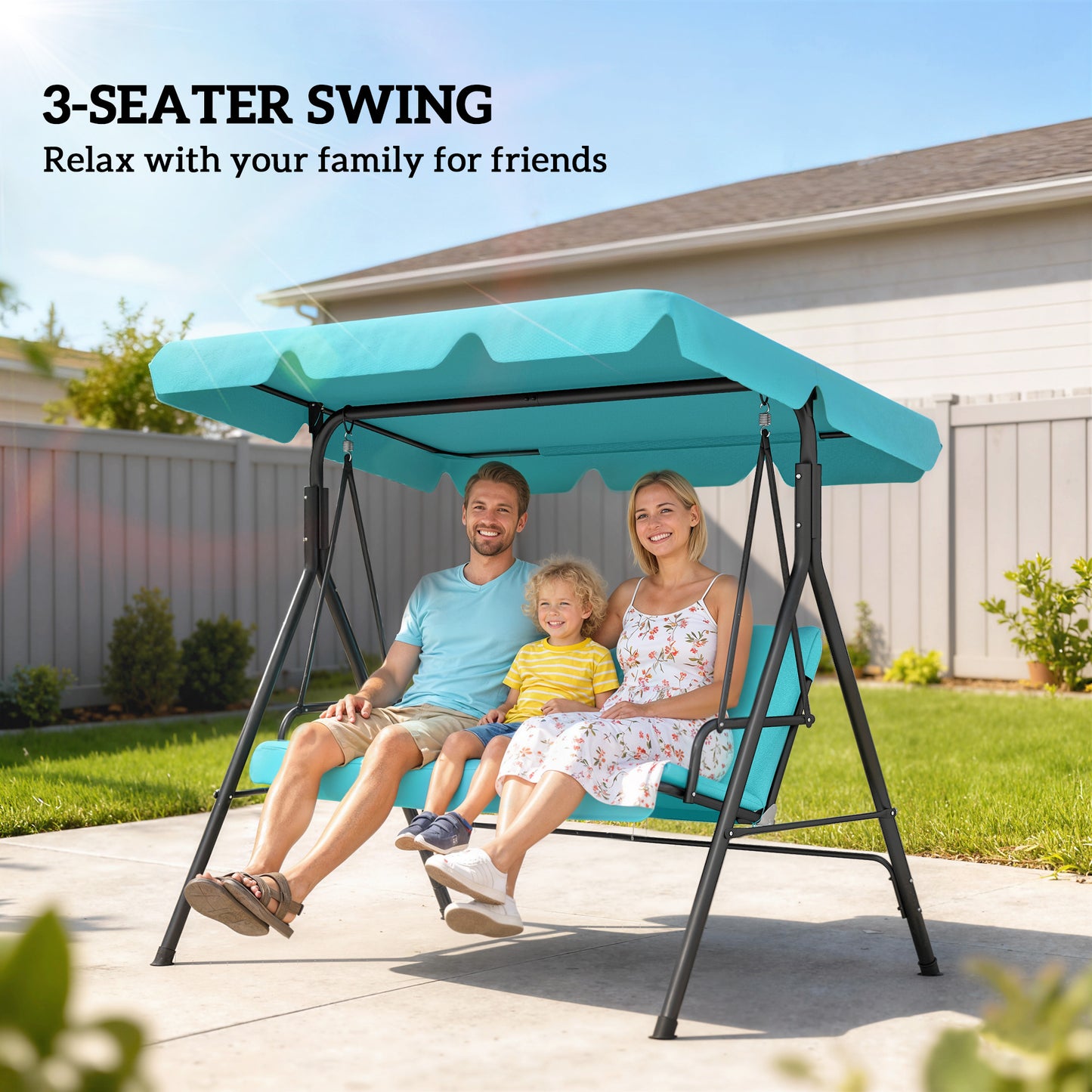Three-Seater Garden Swing Chair, with Adjustable Canopy