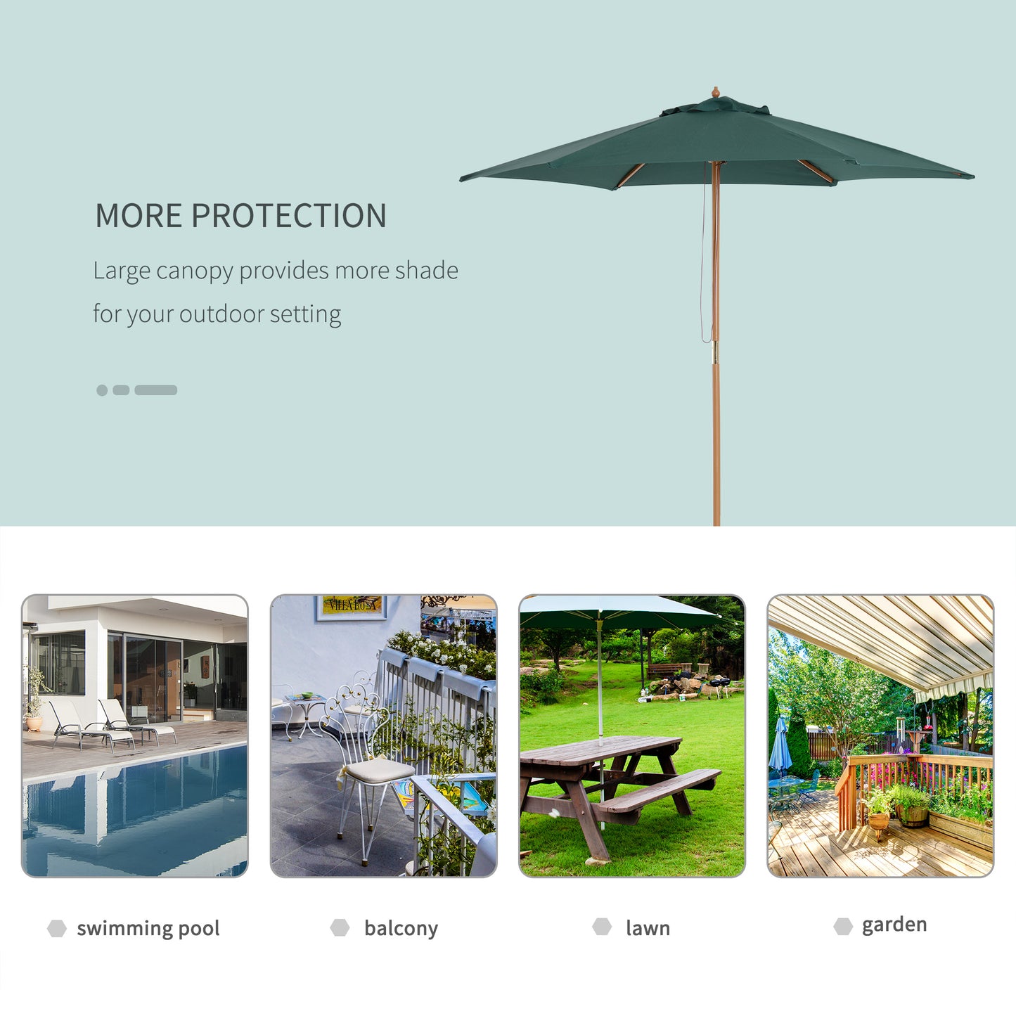 2.5m Wood Garden Parasol Sun Shade Patio Outdoor Wooden Umbrella (1)