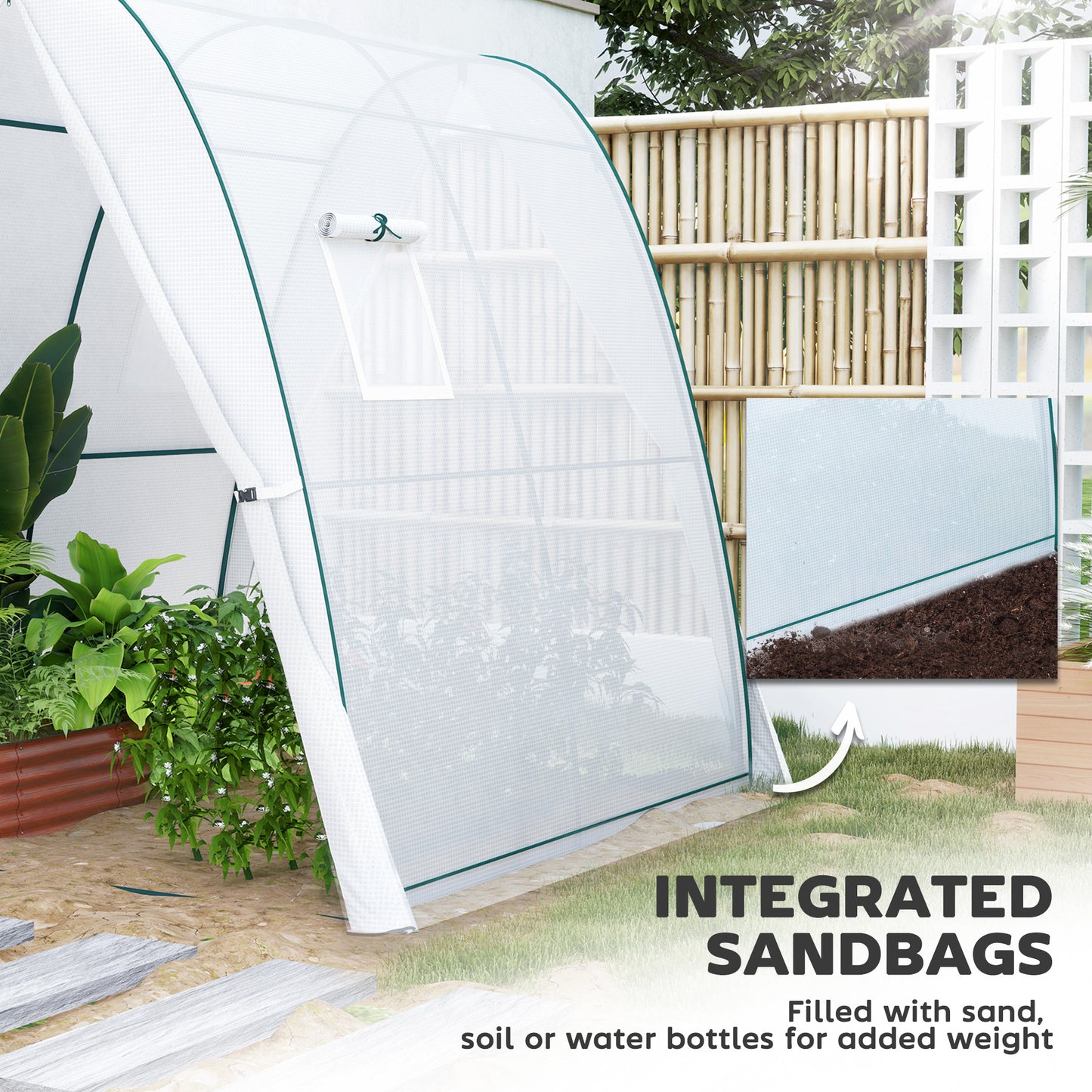 Polytunnel Greenhouse with Sandbags