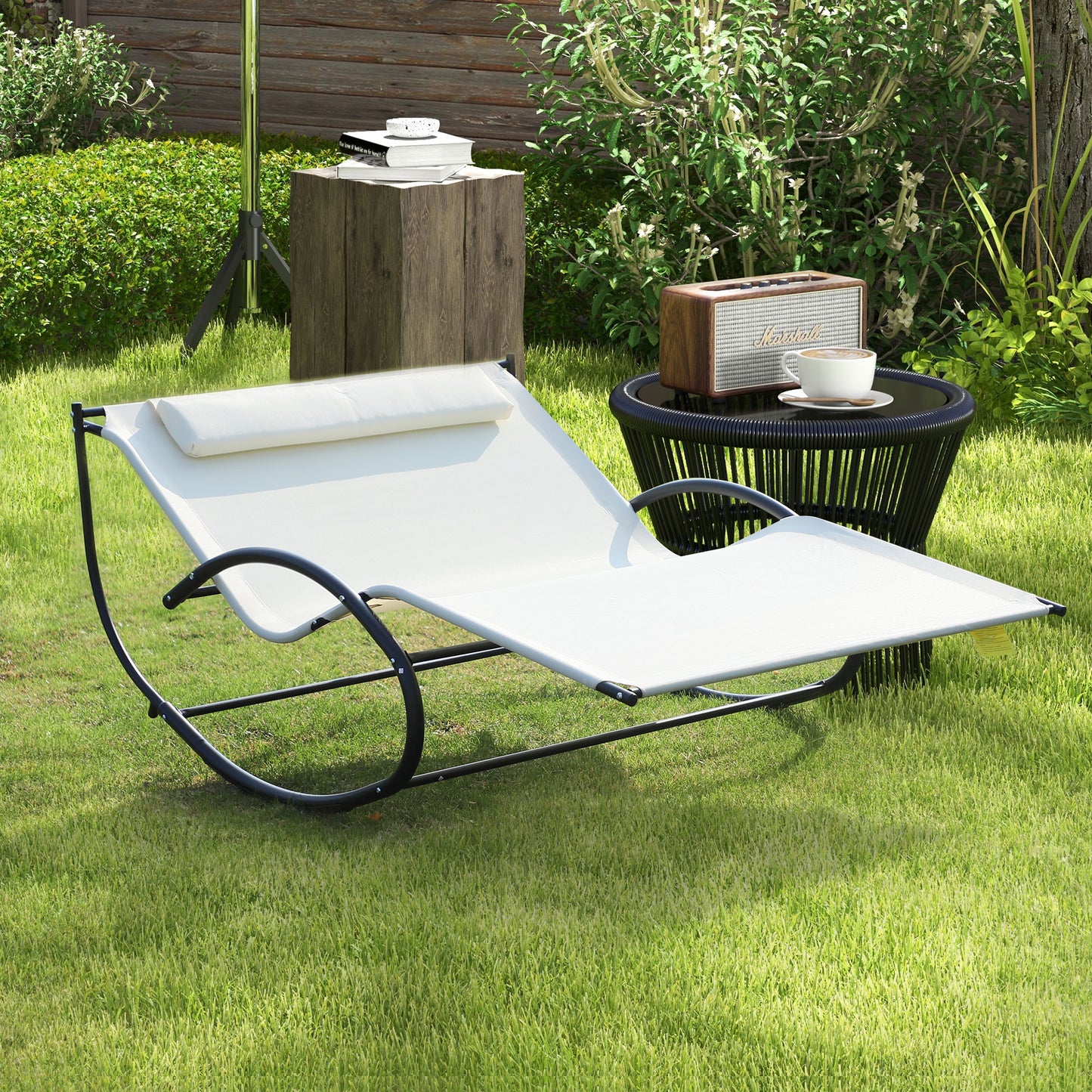 Double Sun Lounger, Rocking Lounger Sunbed Daybed with Armrest