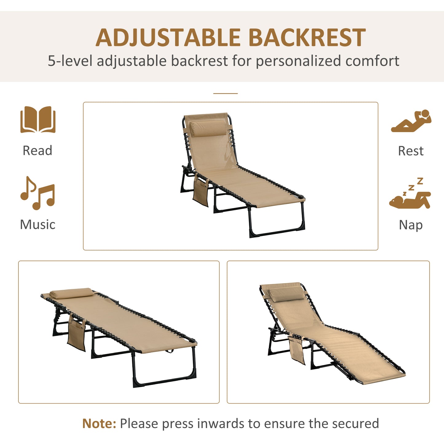 Portable Sun Lounger Set of 2, Folding Camping Bed Cot