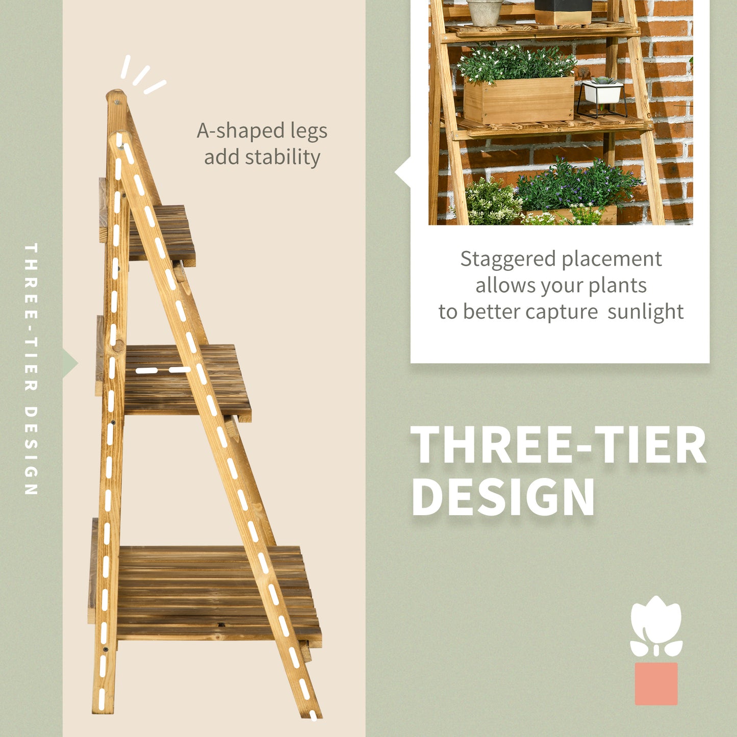 Wooden Folding Flower Pot Stand 3 Tier Garden Planter Display