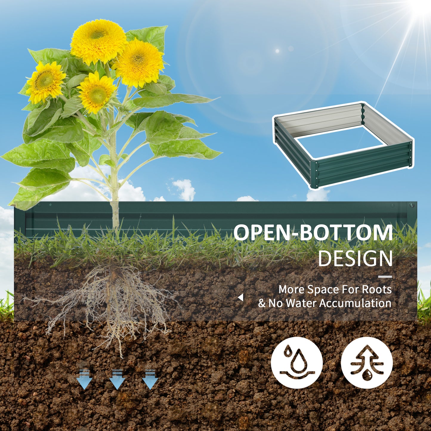 Square Raised Garden Bed Box with Weatherized Steel Frame