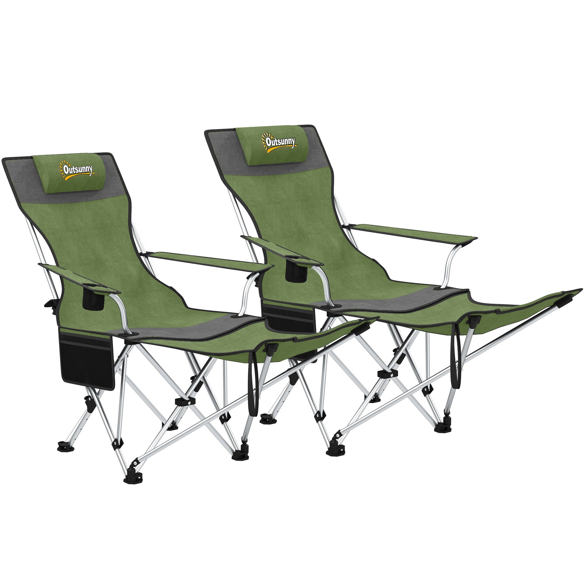 Set of 2 Reclining Folding Camping Chair w/ Detachable Footrest
