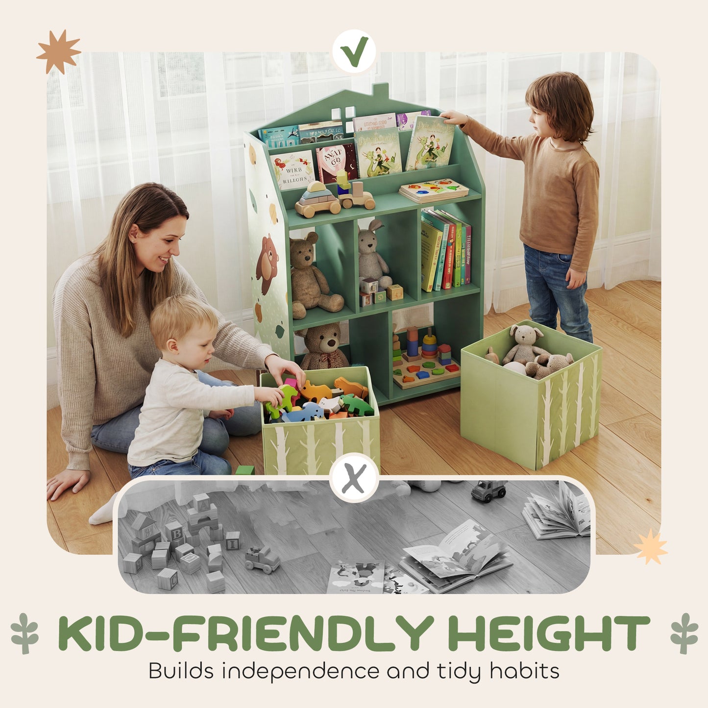 Kids Bookshelf with Storage, Toy Storage Unit with Book Display